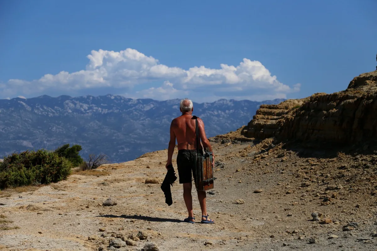 Gerard Byrne plein air painting Lopar peninsula Rab island Croatia photo credit Agata Byrne