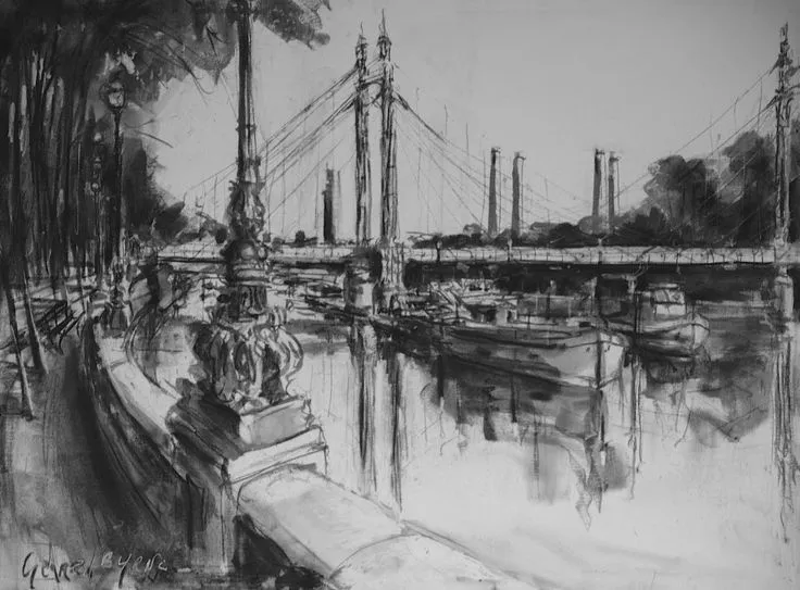 Albert-Bridge-London-charcoal-on-canvas-by-Gerard-Byrne