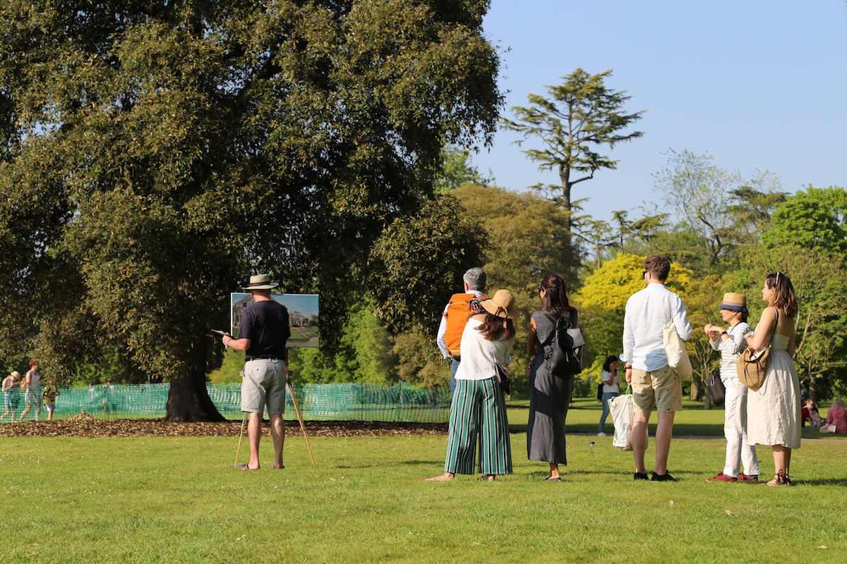 6th May 2018 I Gerard Byrne painting en plein air The Temperate House I Kew Gardens