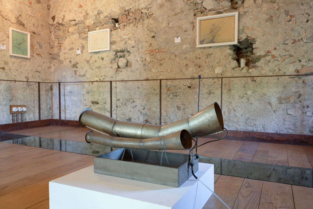 Veduta della mostra con opere di Piero Fogliati.