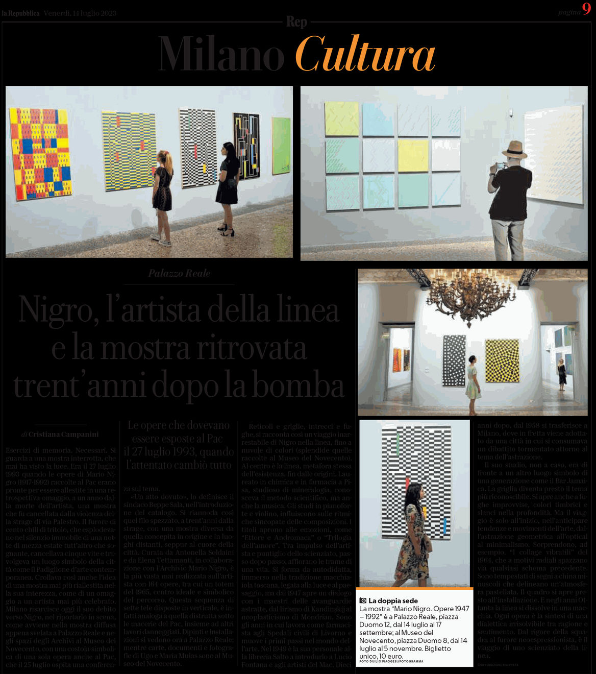 Articolo dedicato alla mostra, in La Repubblica Milano, 14 luglio 2023.