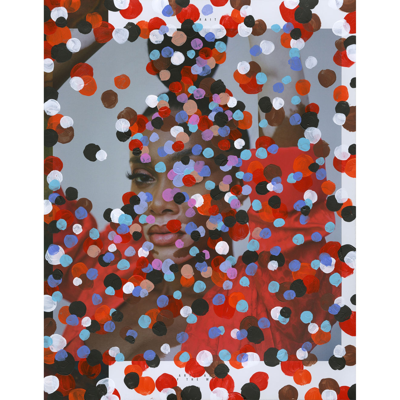 Michael De Feo, Untitled (Winnie Harlow by Elina Kechicheva for Artisans of The Wild magaIne, Volume 1, January, 2020), 2021, Acrylic on magazine page.