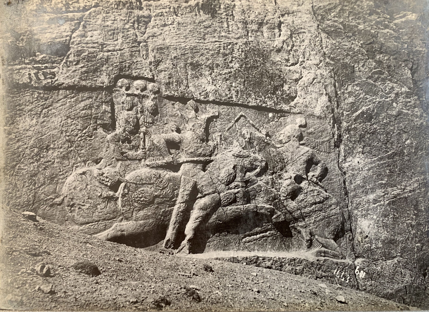 Antoin Sevruguin, Sasanian Relief Depicting the Equestrian Combat of King Bahram II, Naqsh-i Rustam, Late 19th Century or early 20th Century