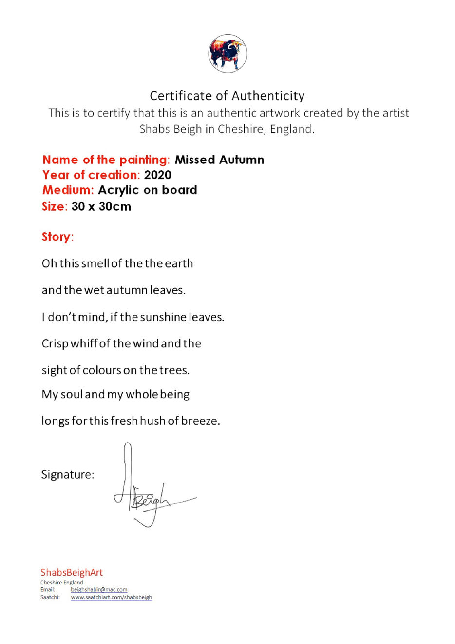 Shabs Beigh, Missed Autumn, 2020