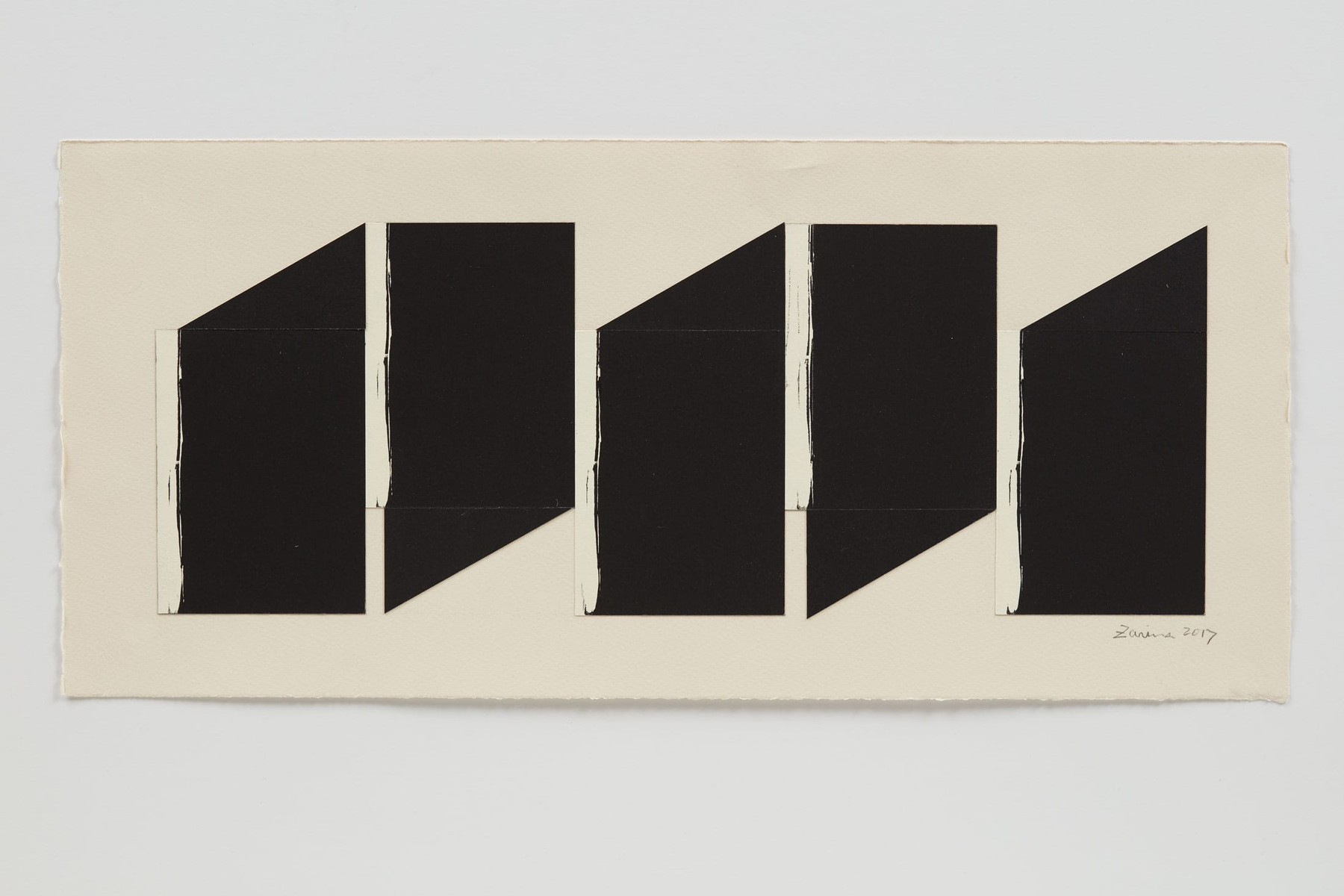 Artwork on paper with 5 black rectangular shapes