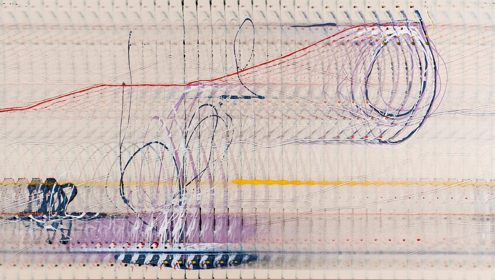 Abstract painting with a pattern of lines created by a roller tool