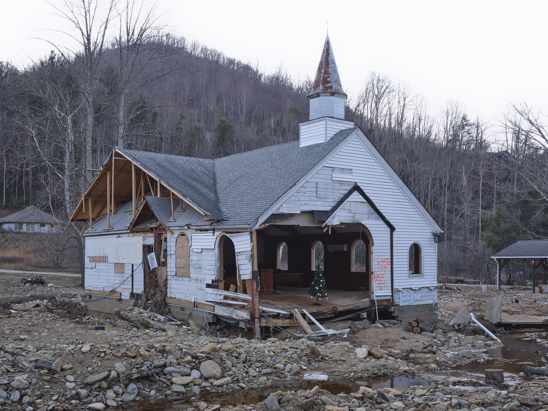 Dilapidated church in Appalachian landscape