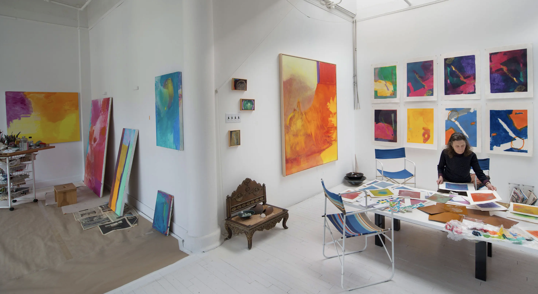 Emily Mason looking through her prints in her New York studio, 2015. Photo: Gavin Ashworth.