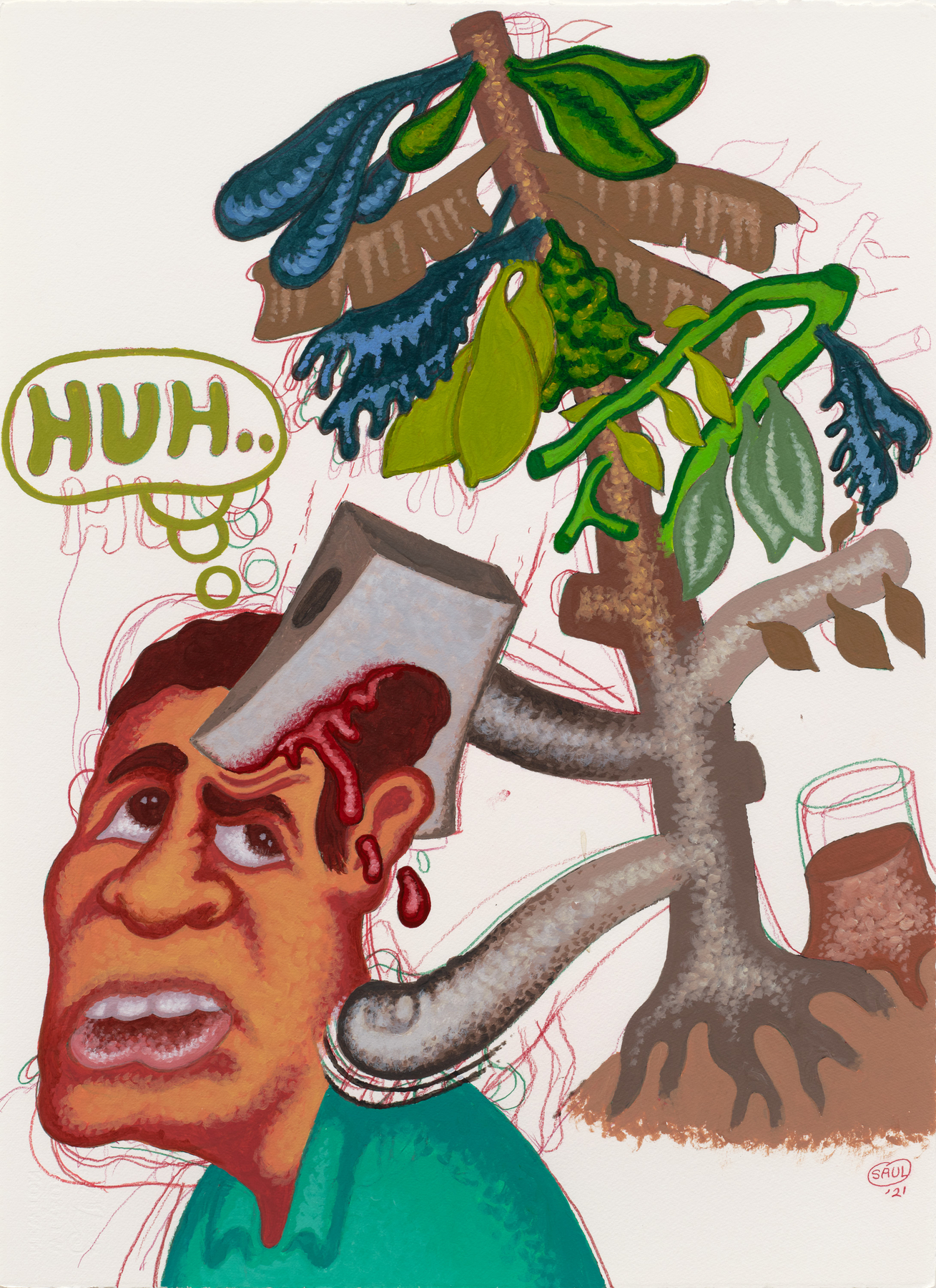 Peter Saul
&amp;ldquo;Tree Is Angry&amp;rdquo;, 2021
Acrylic, colored pencil on paper
30 x 22&amp;nbsp;inches
76 x 56 cm
SAUZ 2021/003