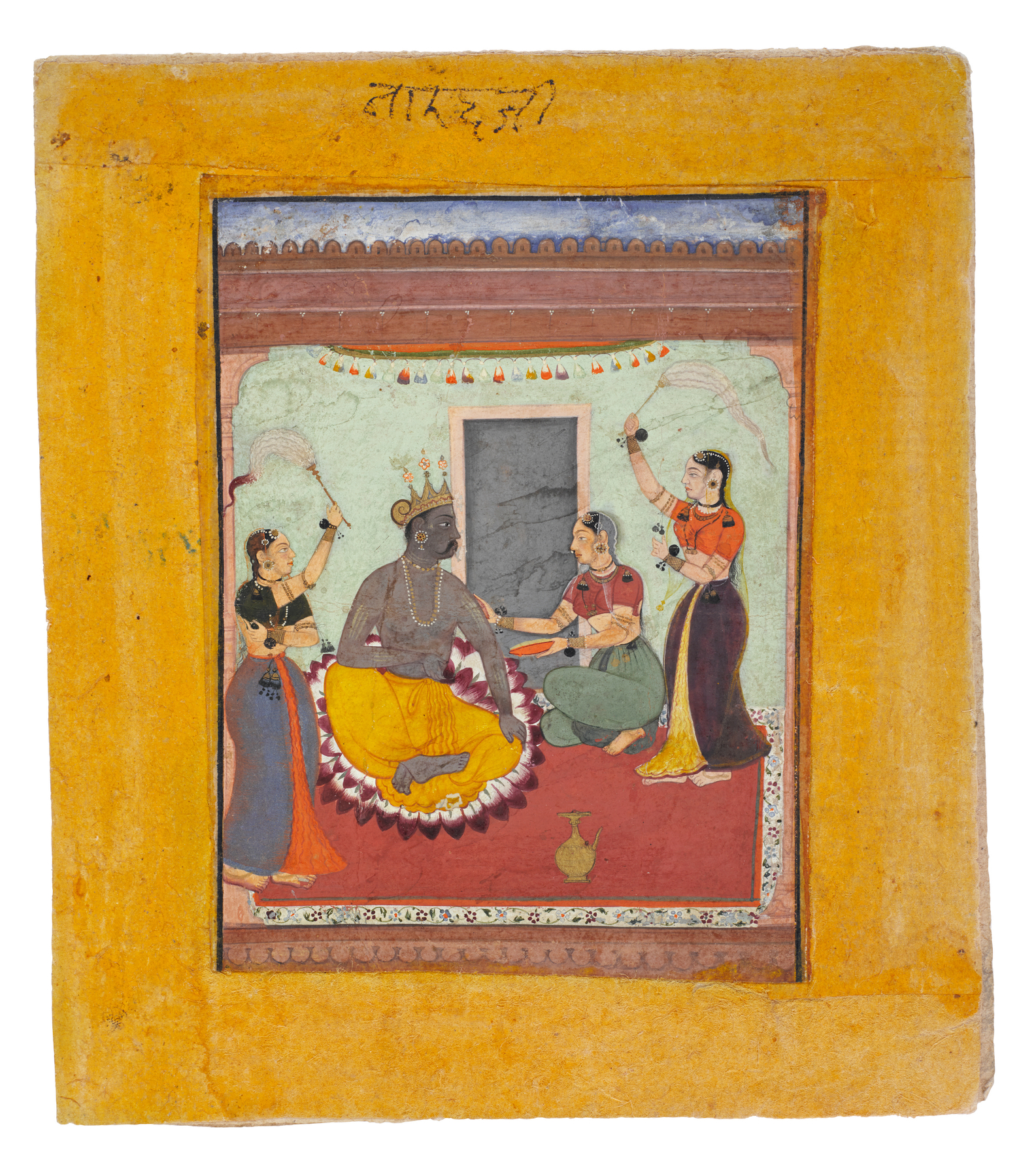 A Divine Being with Attendants - Mughal style in a Rajput Court, perhaps Orccha, 1610-1620 - Artworks-Items - Carlton Rochell