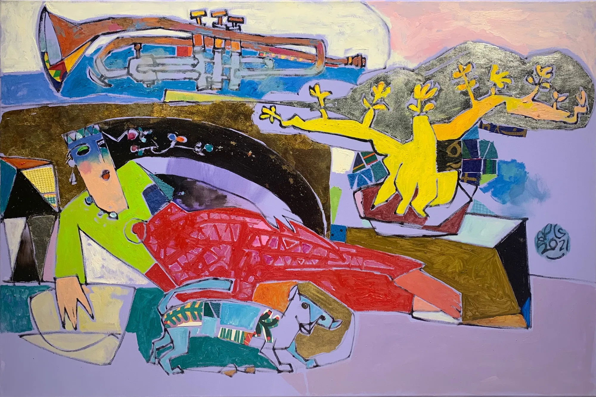 Assem Abdel Fattah, امرأة ونبات الادينيوم وترومبيت, 2020