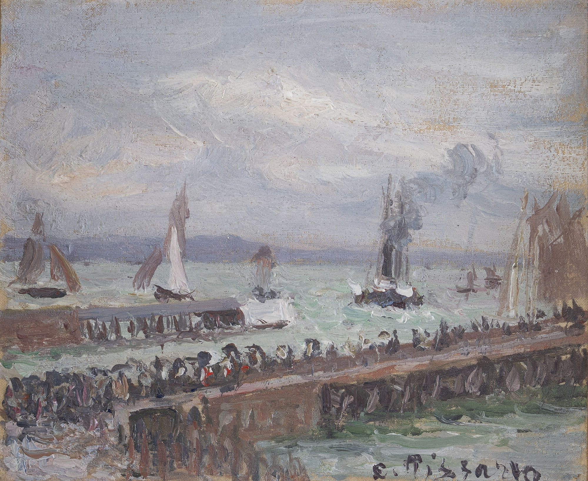 Camille Pissarro (1830-1903), Entrée du port du Havre et le brise-lames ouest, soleil, mer agitée, circa 1903
