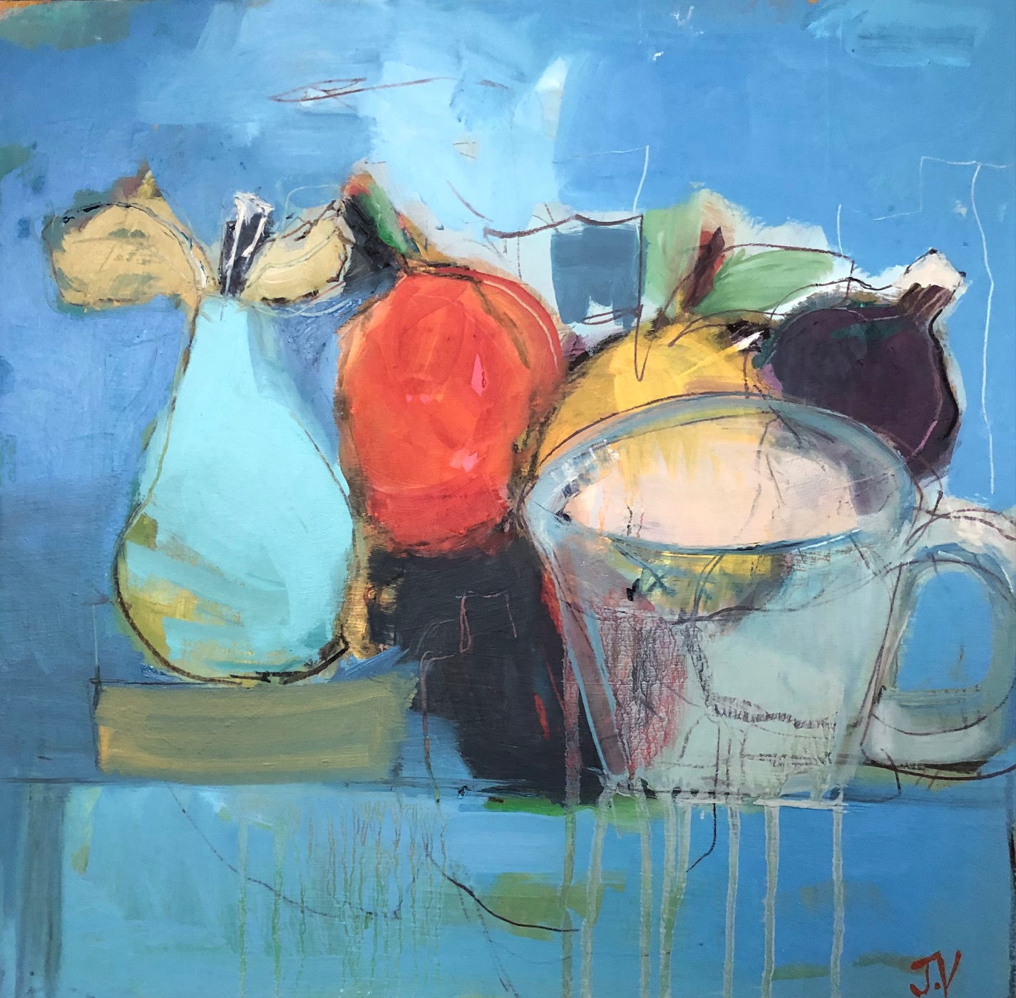 Joanna Vollers, Pears on blue, 2022