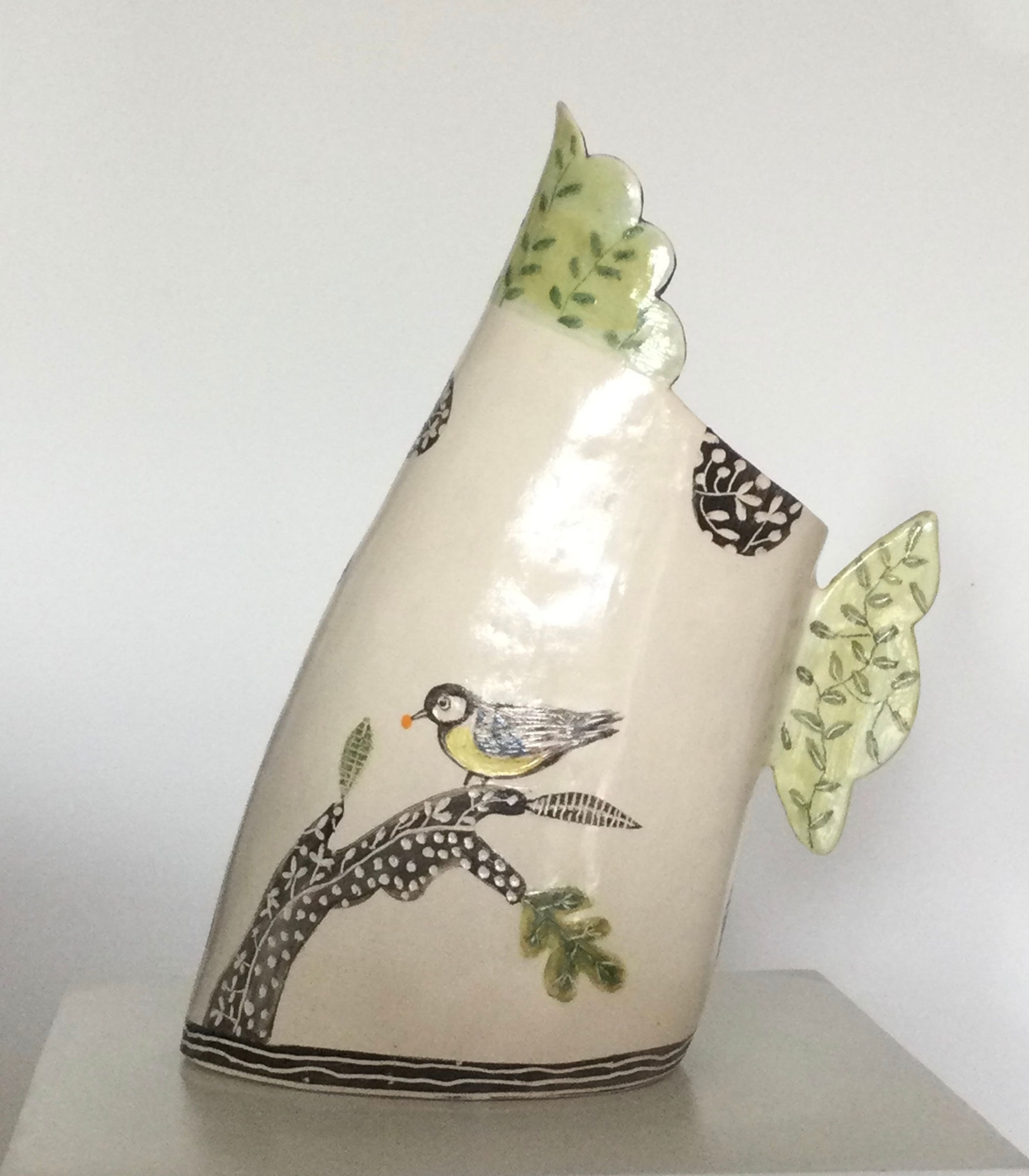 Laurance Simon, Leaning Jug with Green Leaf Handle