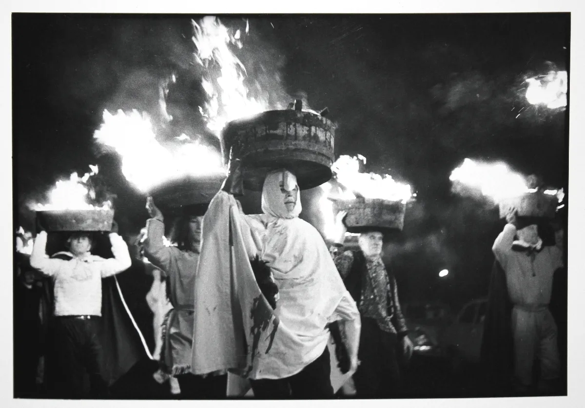 Homer Sykes, Allendale Tar Barrel Parade, Northumberland, England, Dec 31st 1972, c.1972