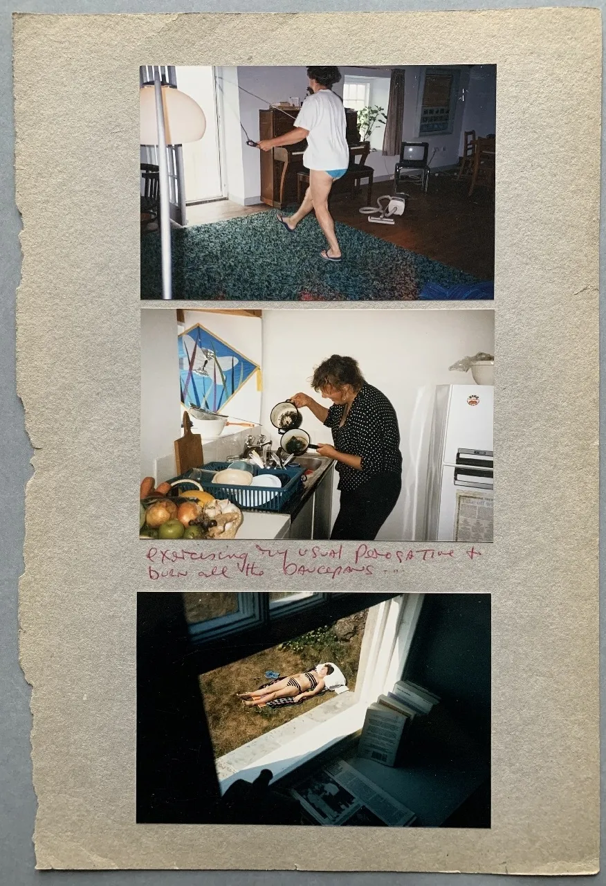 Jo Spence, Opening Up the Family Album (burning all the saucepans), 1989