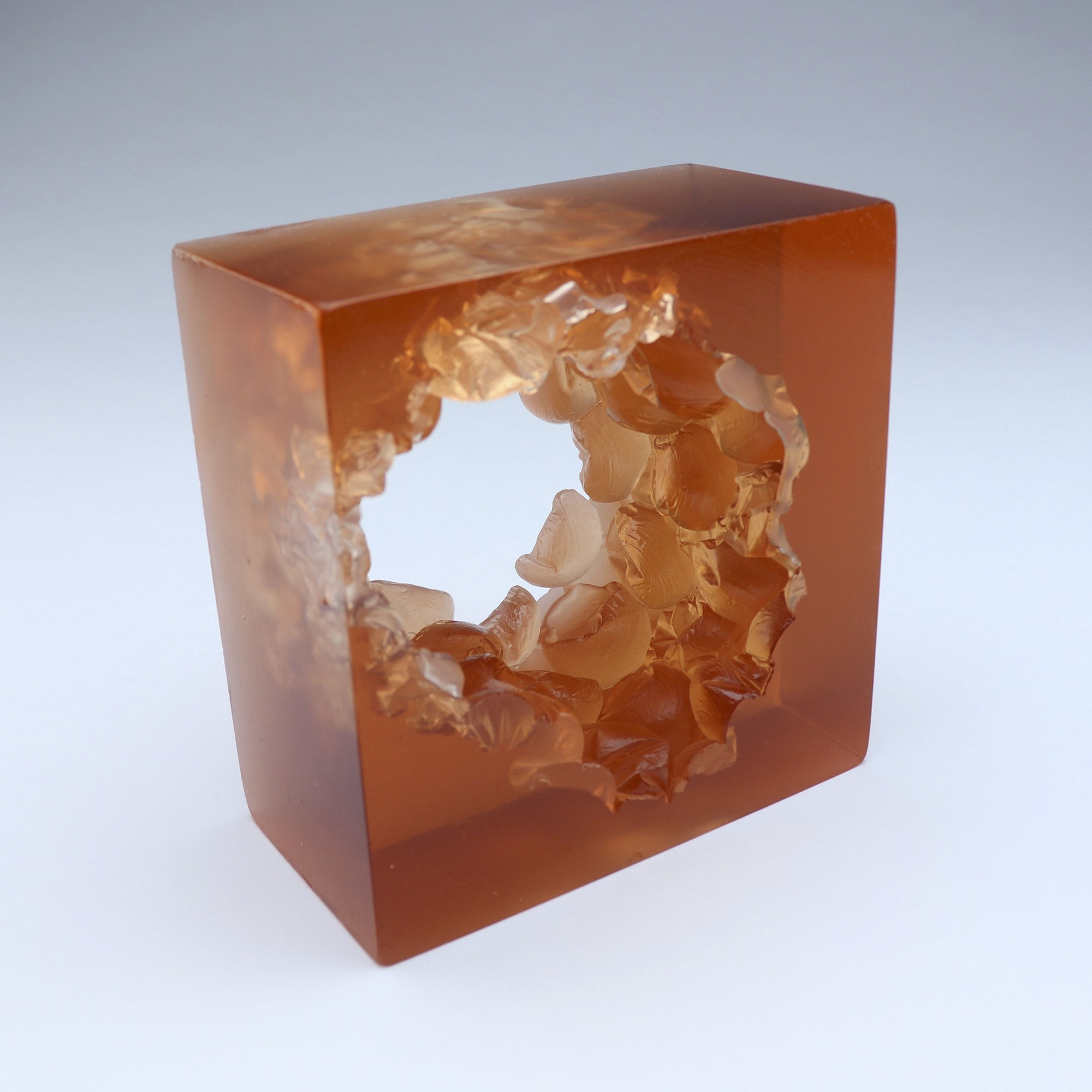 Jacci Delaney, Peach Bubble Wrap Cube, 2018
