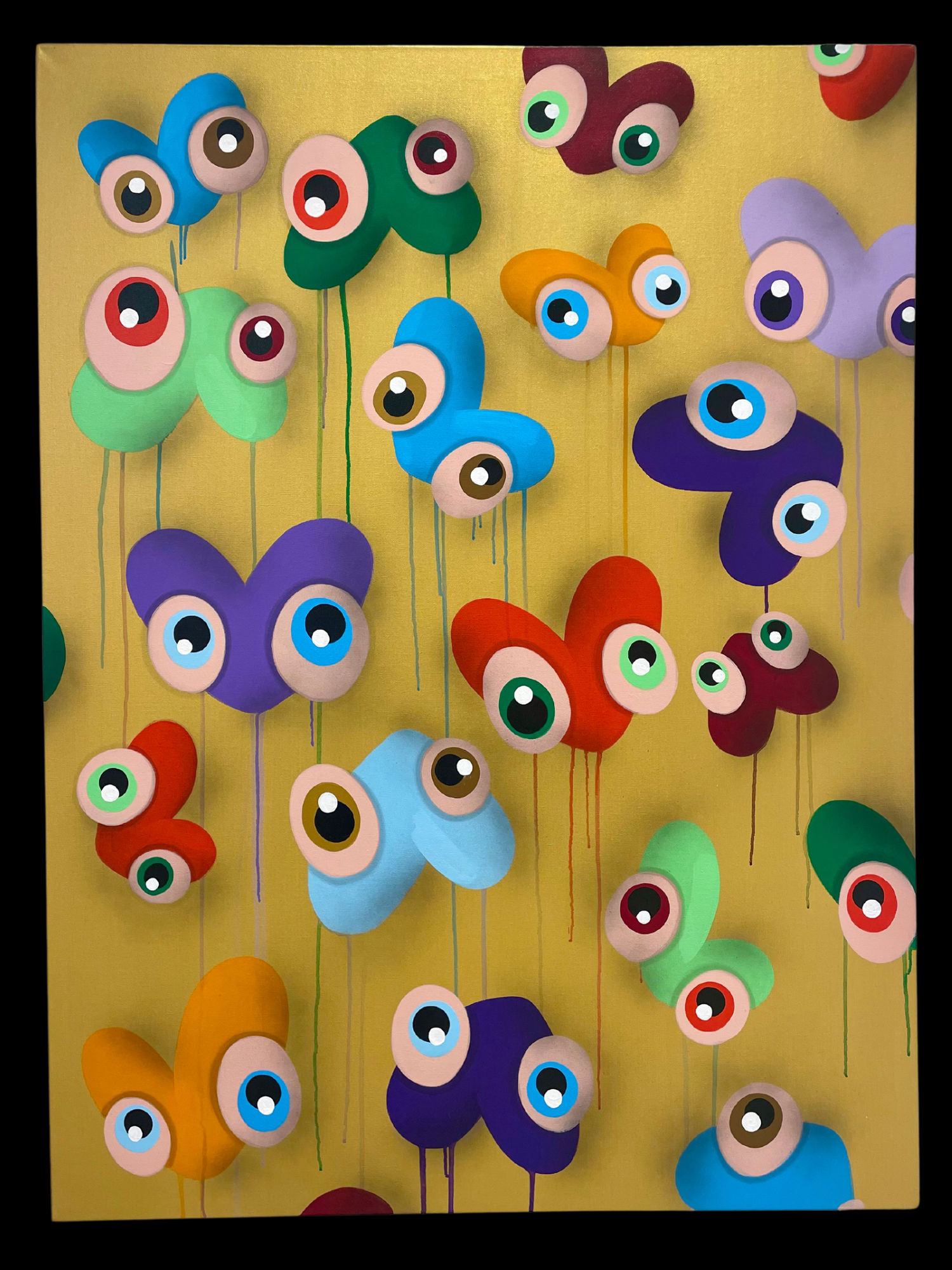 John Westbay, Skittlez (Multicolor Floaters on Gold Background), 2023