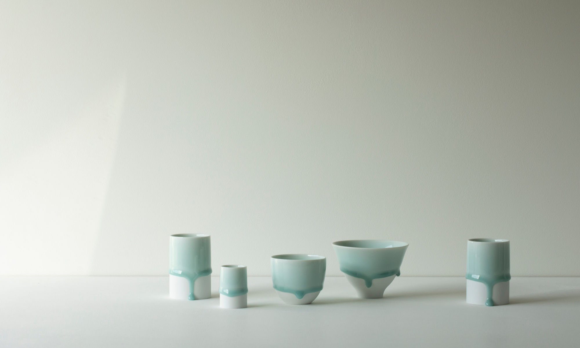 Jaejun Lee, A group of celadon pieces 01 (five piece installation), 2023