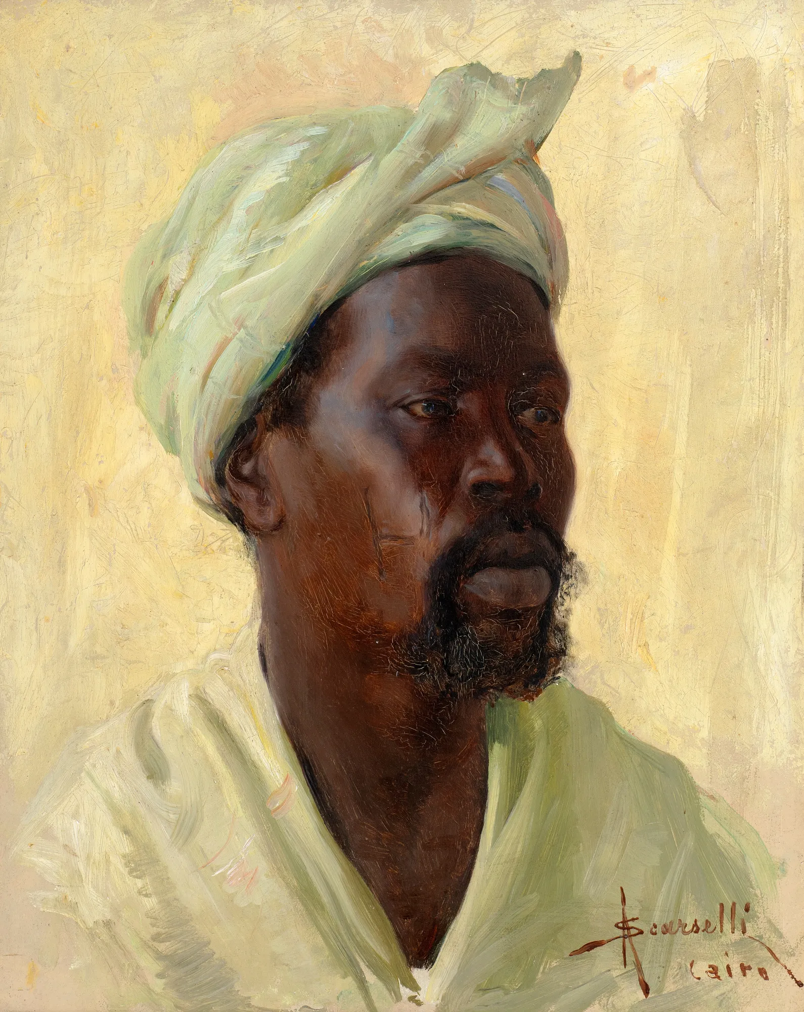ADOLFO SCARSELLI, Portrait of a man in a yellow headscarf