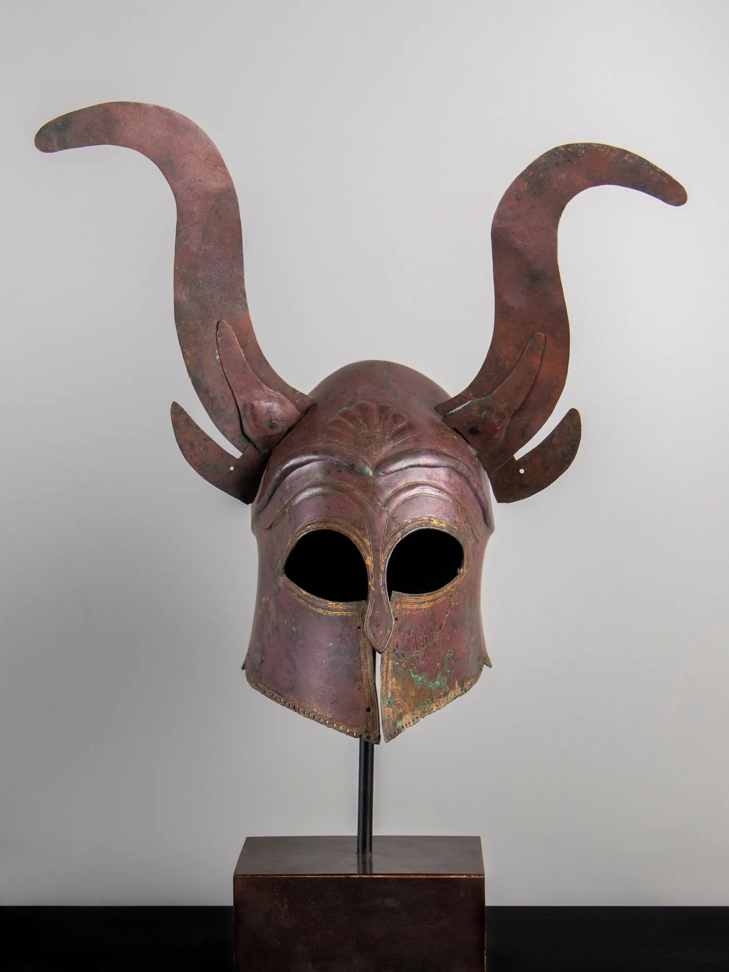 12. Corinthian Type Helmet with Horns Greek, Late Archaic - Early Classical Period, ca. 500 - 450 B.C.