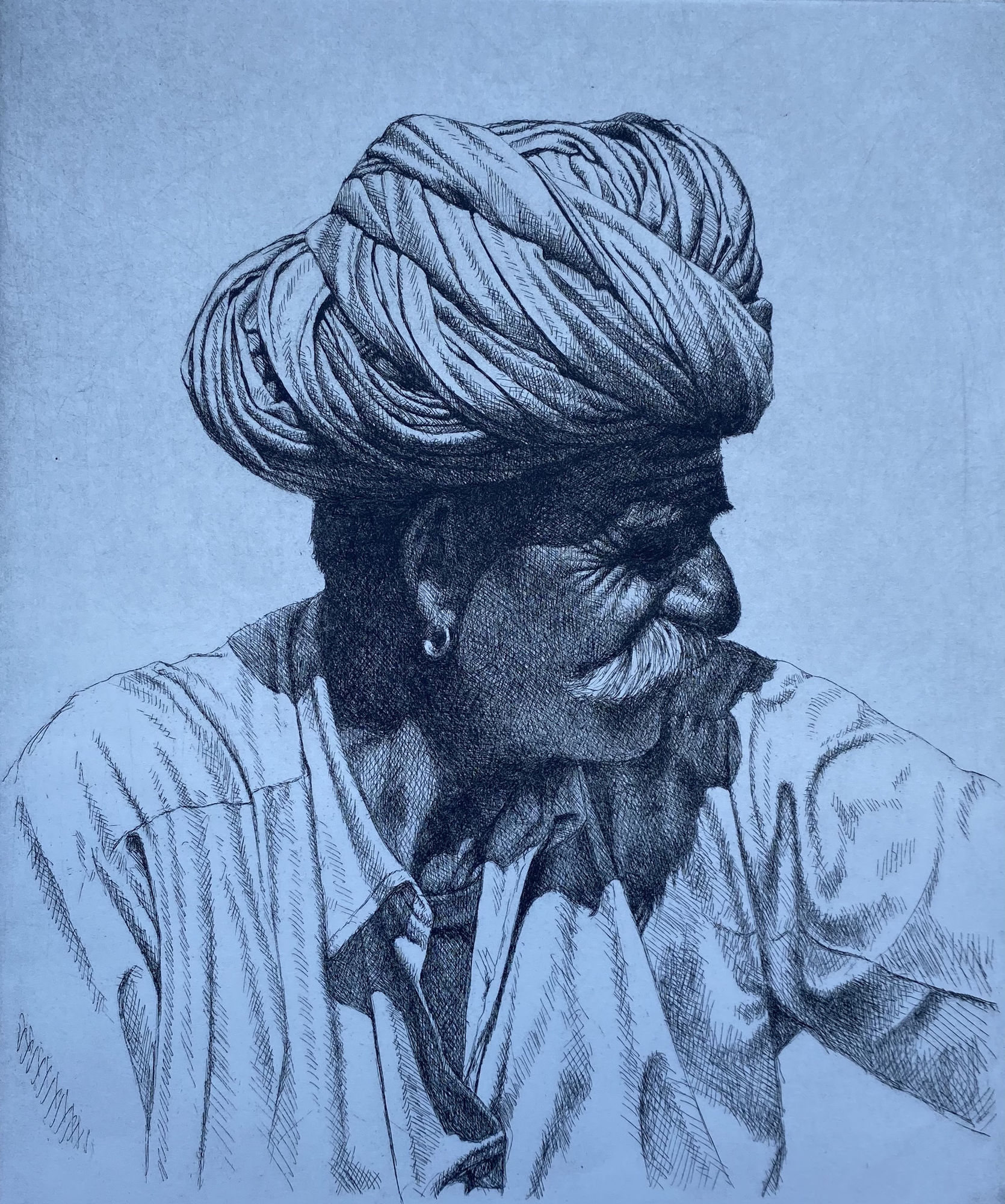 Mark Clark, Rajasthani Man with Earring (Mounted)