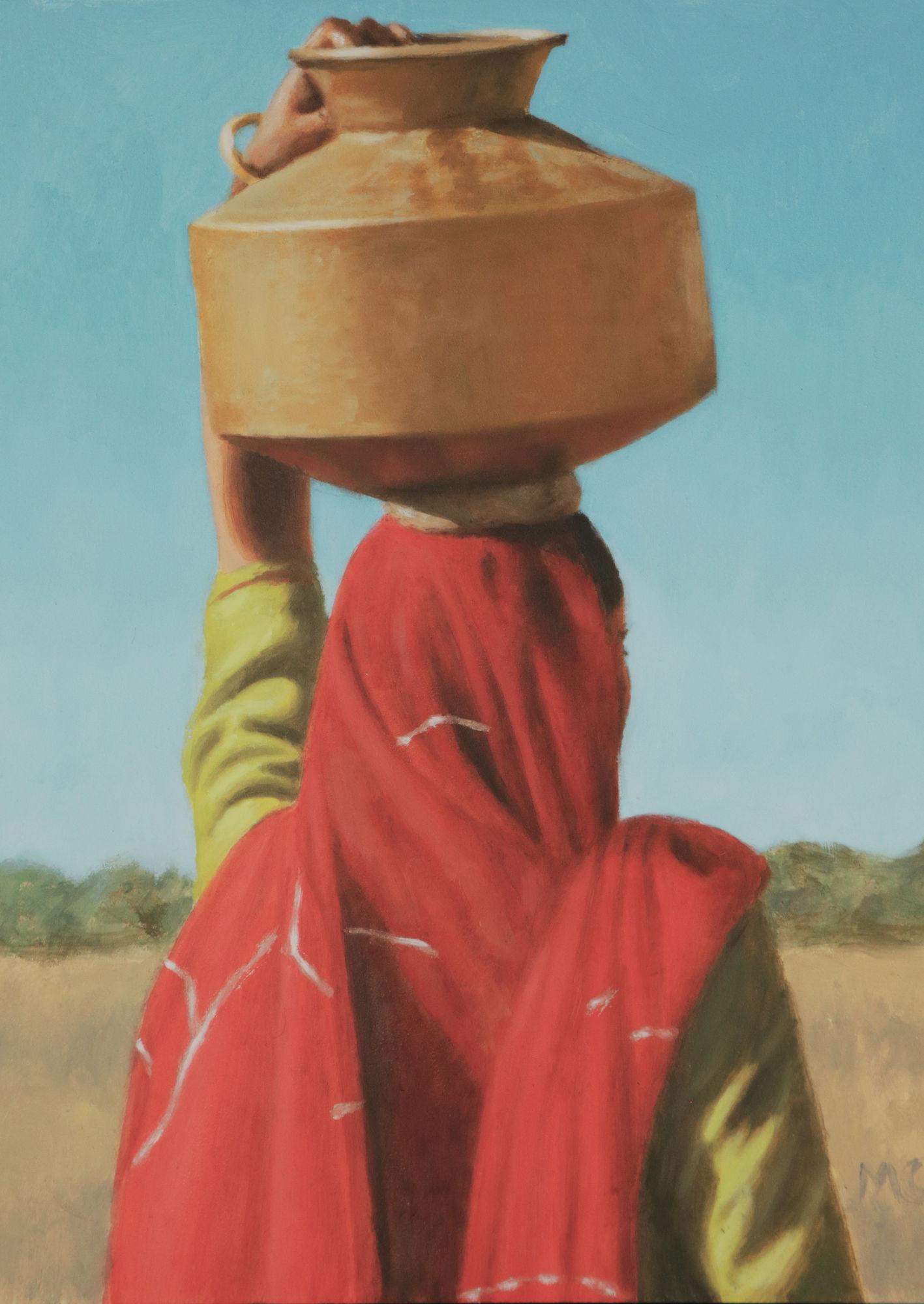 Mark Clark, Rajasthani Woman in Red with Pot