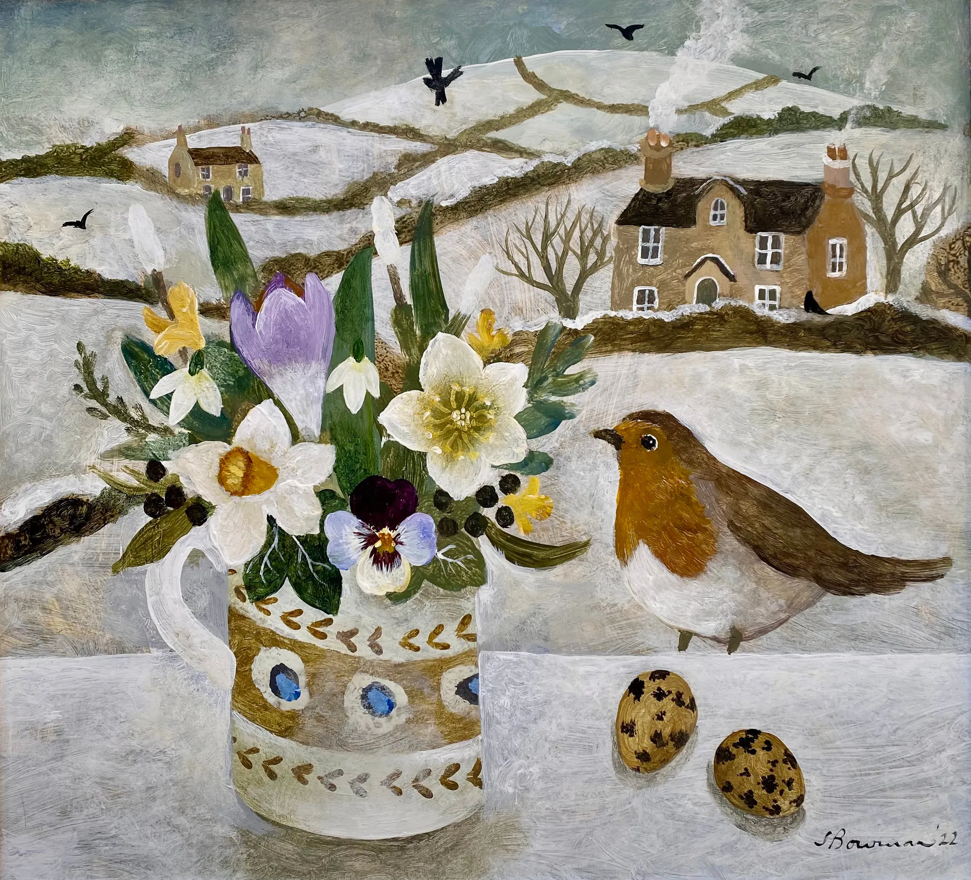 Sarah Bowman, Robin and Winter Posy (Hungerford Gallery)