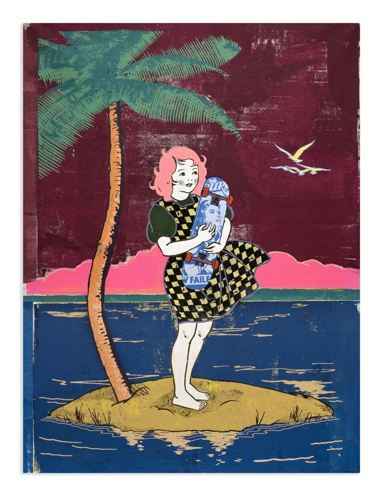 Faile Fantasy Island escape Acrylic and Silkscreen Ink on canvas - original variant of 2 168 x 223.5 cm 66 x 88 inches