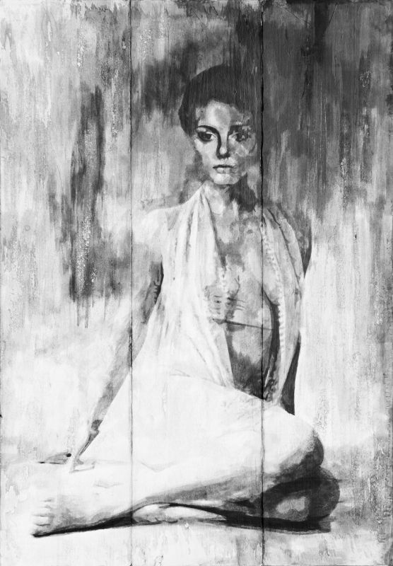 Yz Ladybird V Ink and paper on wood 90 x 130 cm