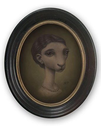 Marion Peck Sheep Lady Oil painting on canvas 25.5 cm x 20 cm