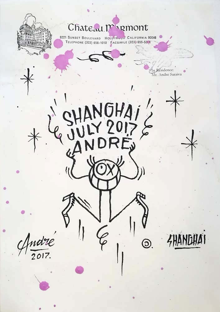 André Saraiva André in Shanghai drawing on paper 17,8 x 25,4 cm 7.25 x 10.5 inches