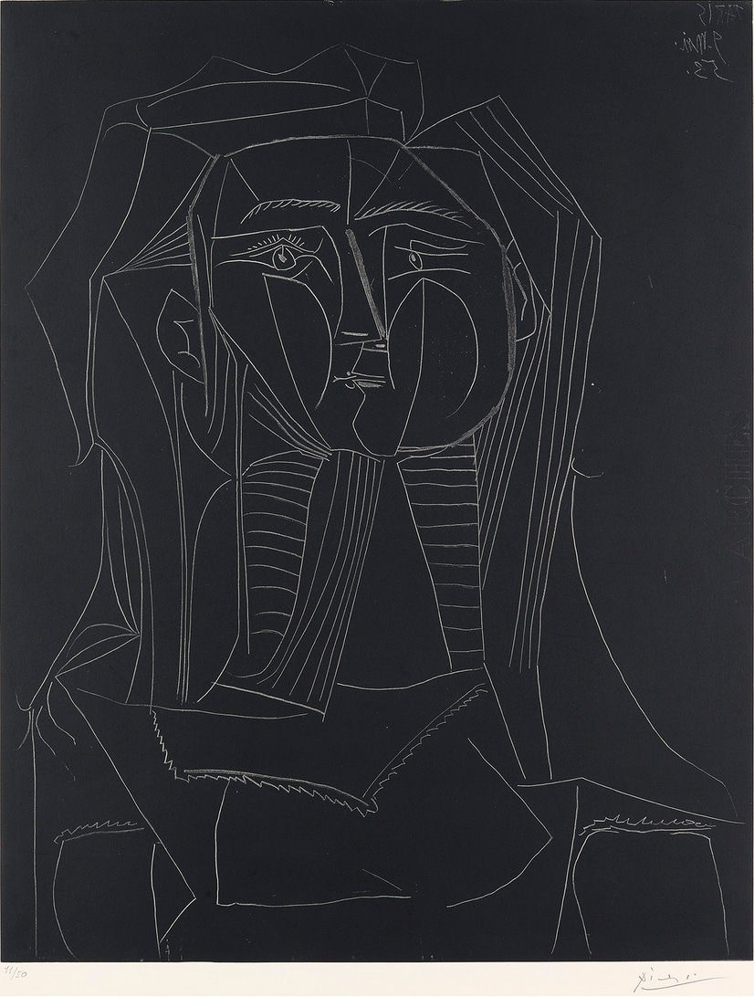 Pablo Picasso, Tête sur Fond Noir (François Gilot), 1953