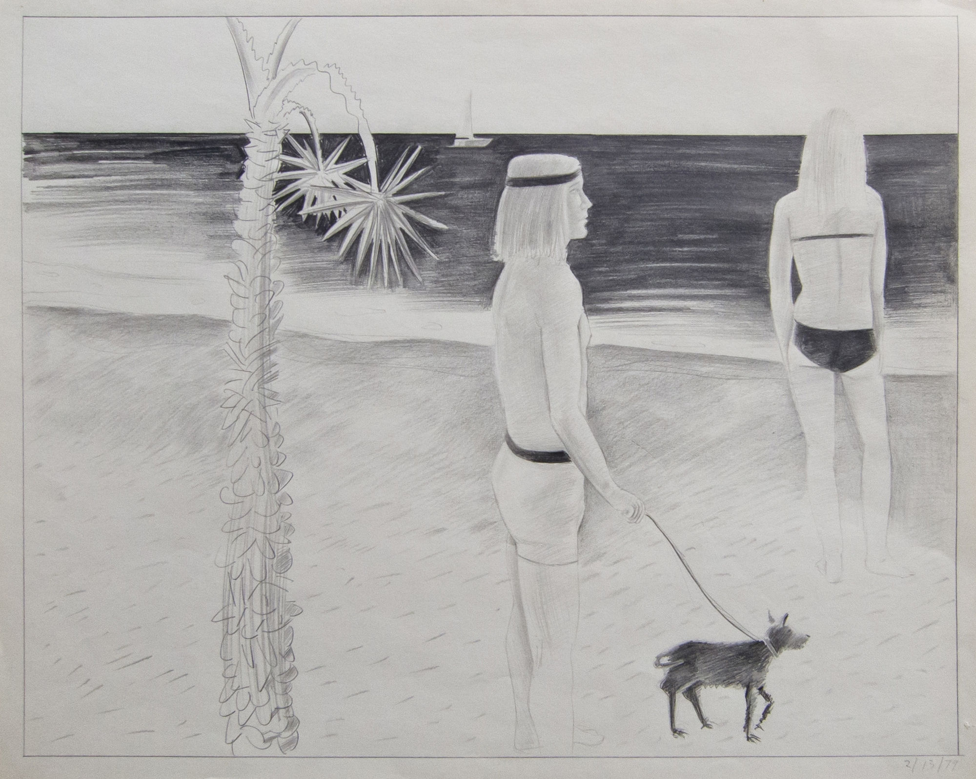 Patrick Angus, Man, Woman, Dog on Beach, 2/13/79, 1979