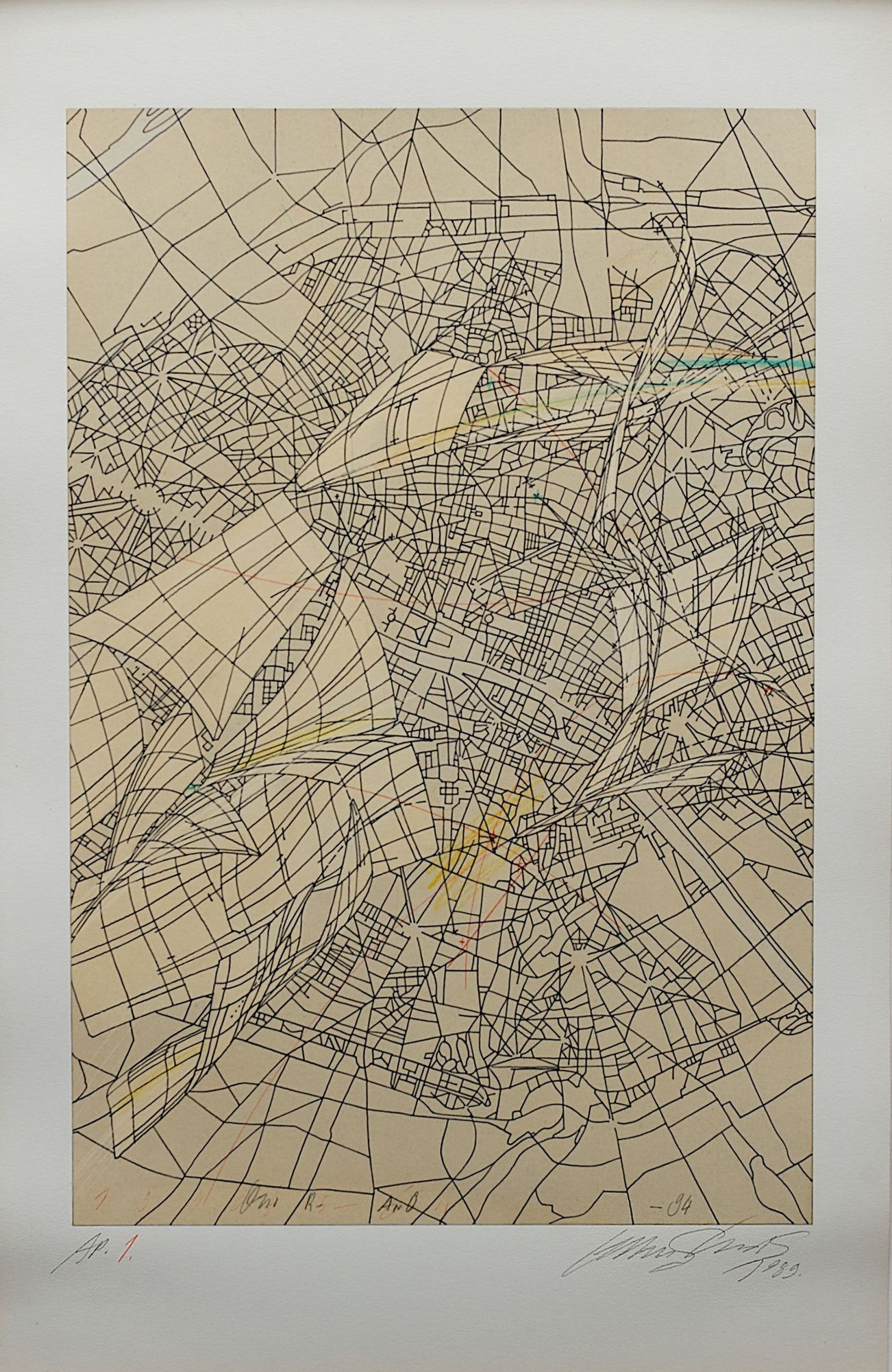 Lebbeus Woods, Aerial Paris Series, #1 -- City Map, 1989