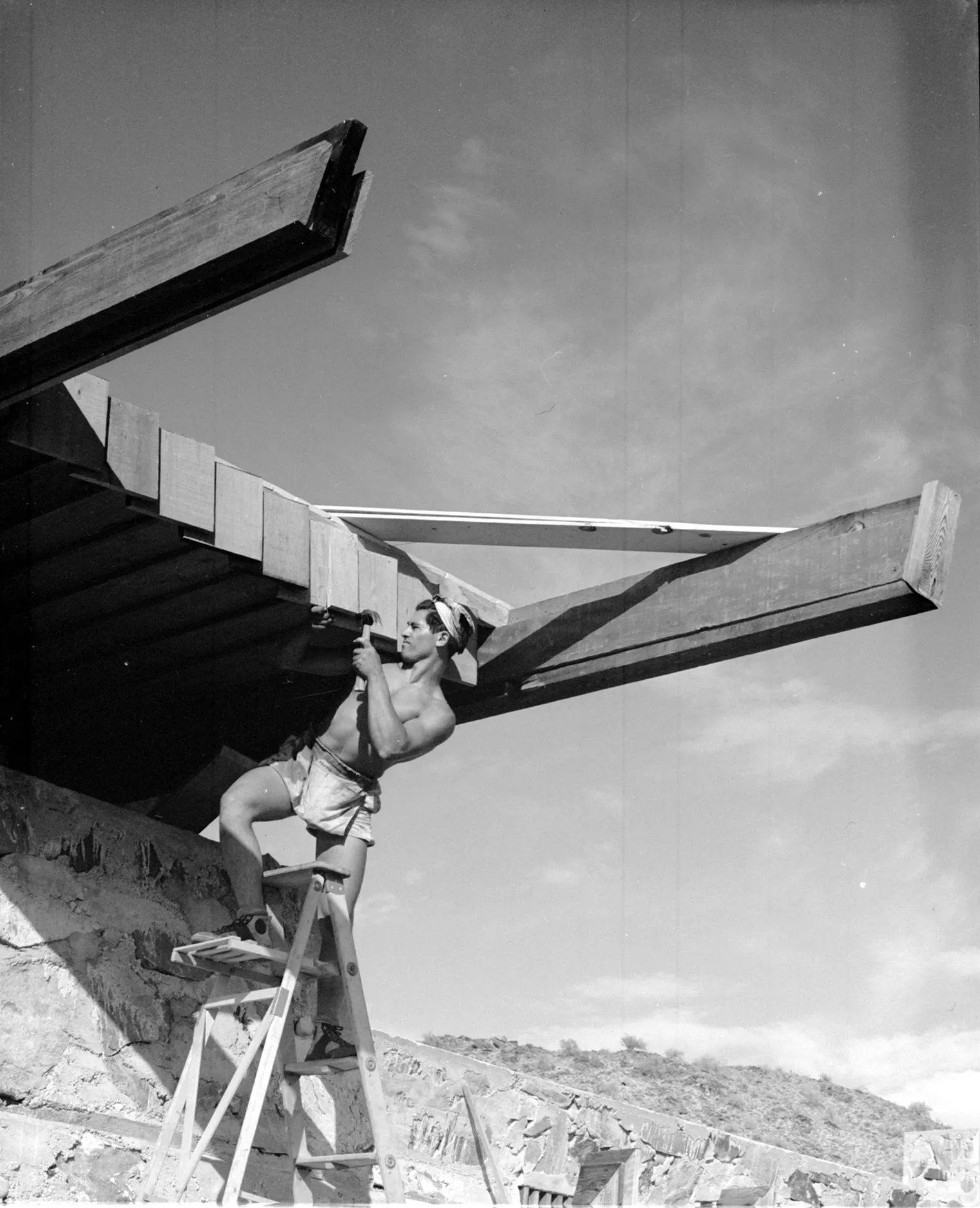 Pedro E. Guerrero, Taliesin West, Fountain Hills, AZApprentice Working (Alfie Bush)Frank Lloyd Wright, Architect, 1940