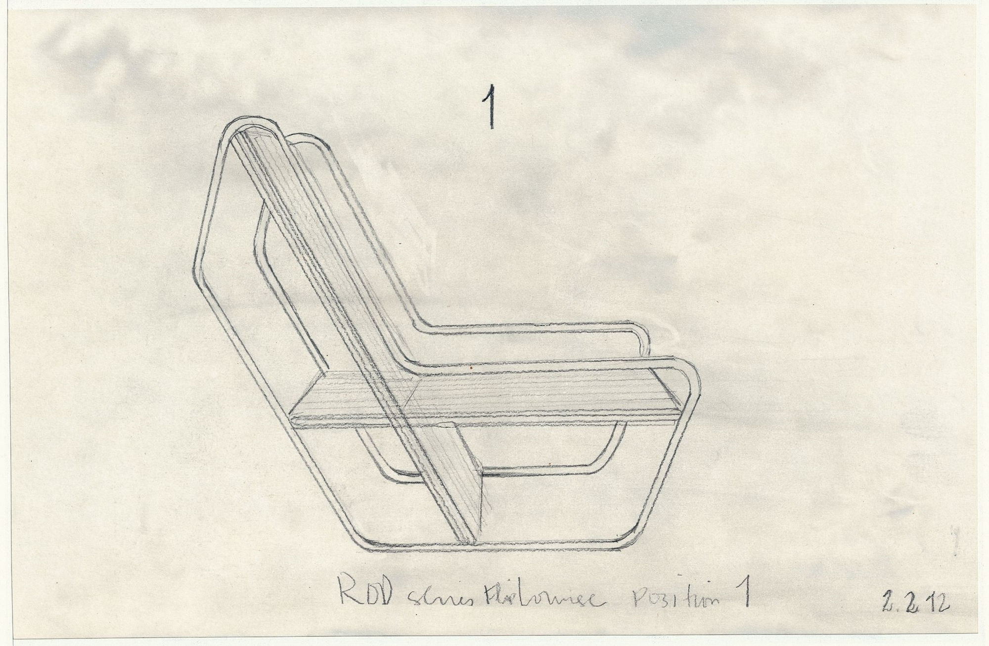 Michael Boyd for PLANEfurniture, Drawing of RODseries Flip Lounge chair (position 1)- side view, 2012