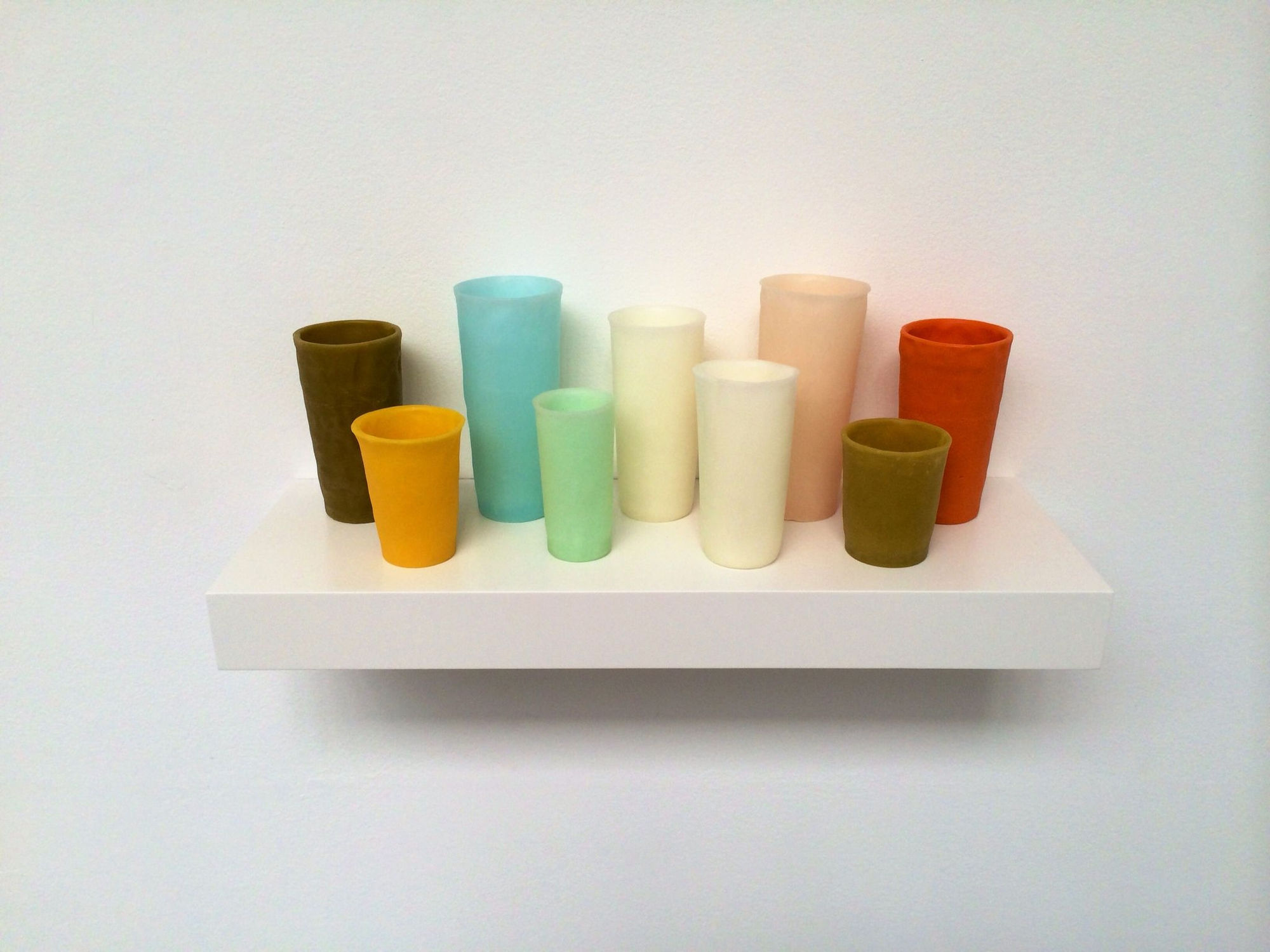George Stoll, Untitled (9 tumblers on a 22 1/2 inche shelf) #5, 2011