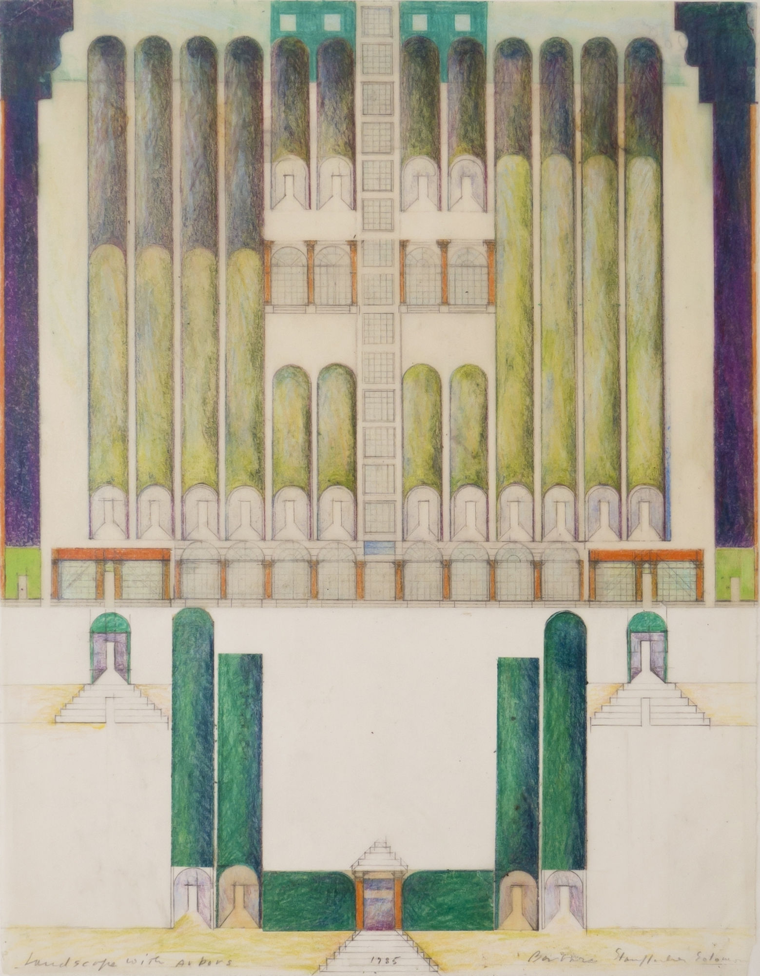Barbara S. Solomon, Landscape with Arbors, 1983