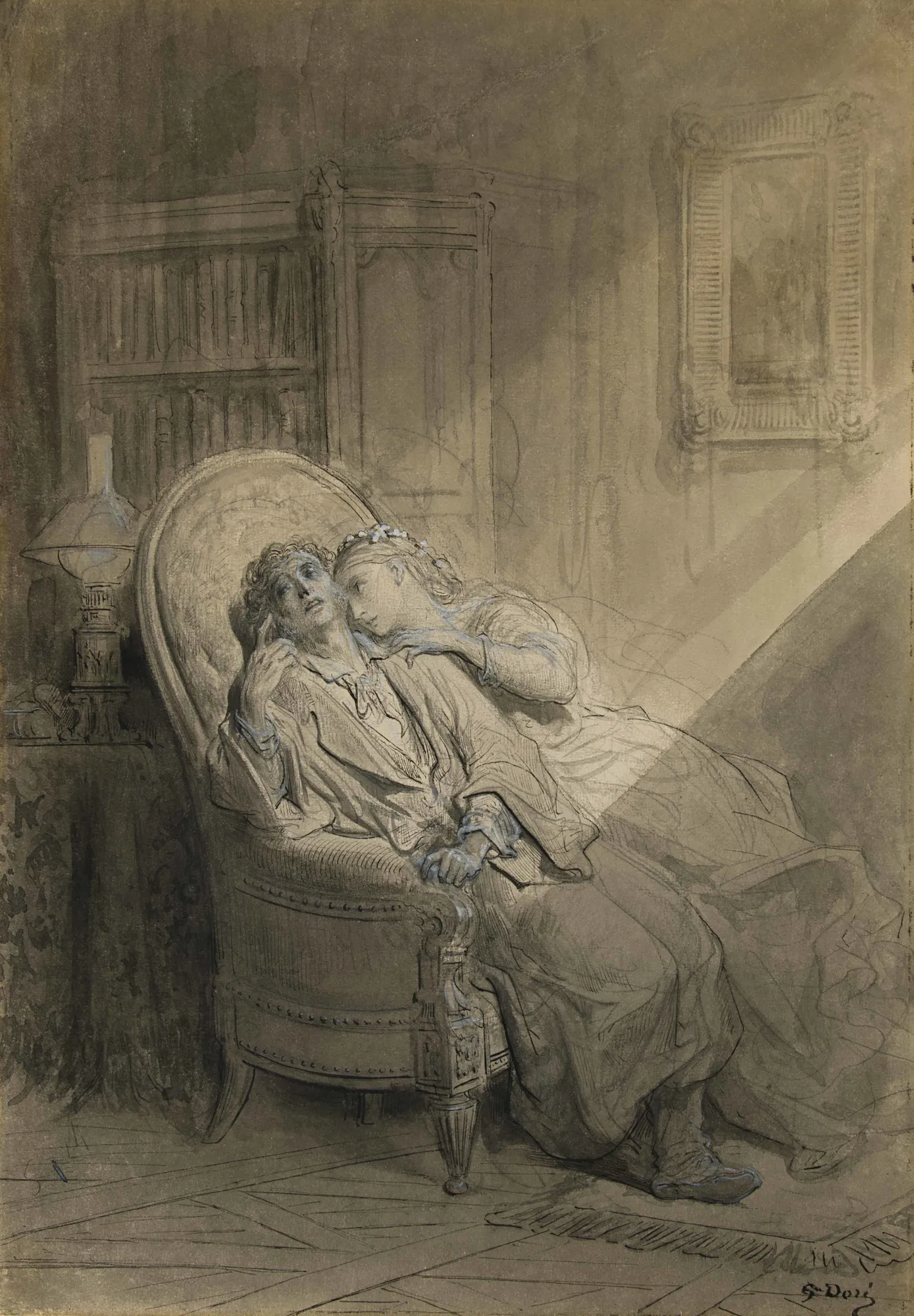 Gustave Doré, ‘But whose velvet violet lining with the lamplight gloating o’er She shall press, ah nevermore!’, 1883