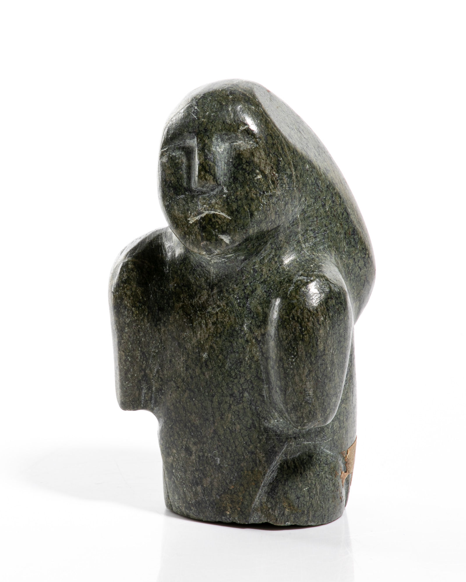 CECILIA ANGMADLOK ANGUTIALUK (1938-) NAUJAAT (REPULSE BAY) Bust of a Woman, c. 1970-75 stone, 4.5 x 2.25 x 4.5 in (11.4 x 5.7 x 11.4 cm) signed, "ᐊᒪᓗ"; inscribed, "ᓇᐅᔭ" (Naujaat [Repulse Bay]).
