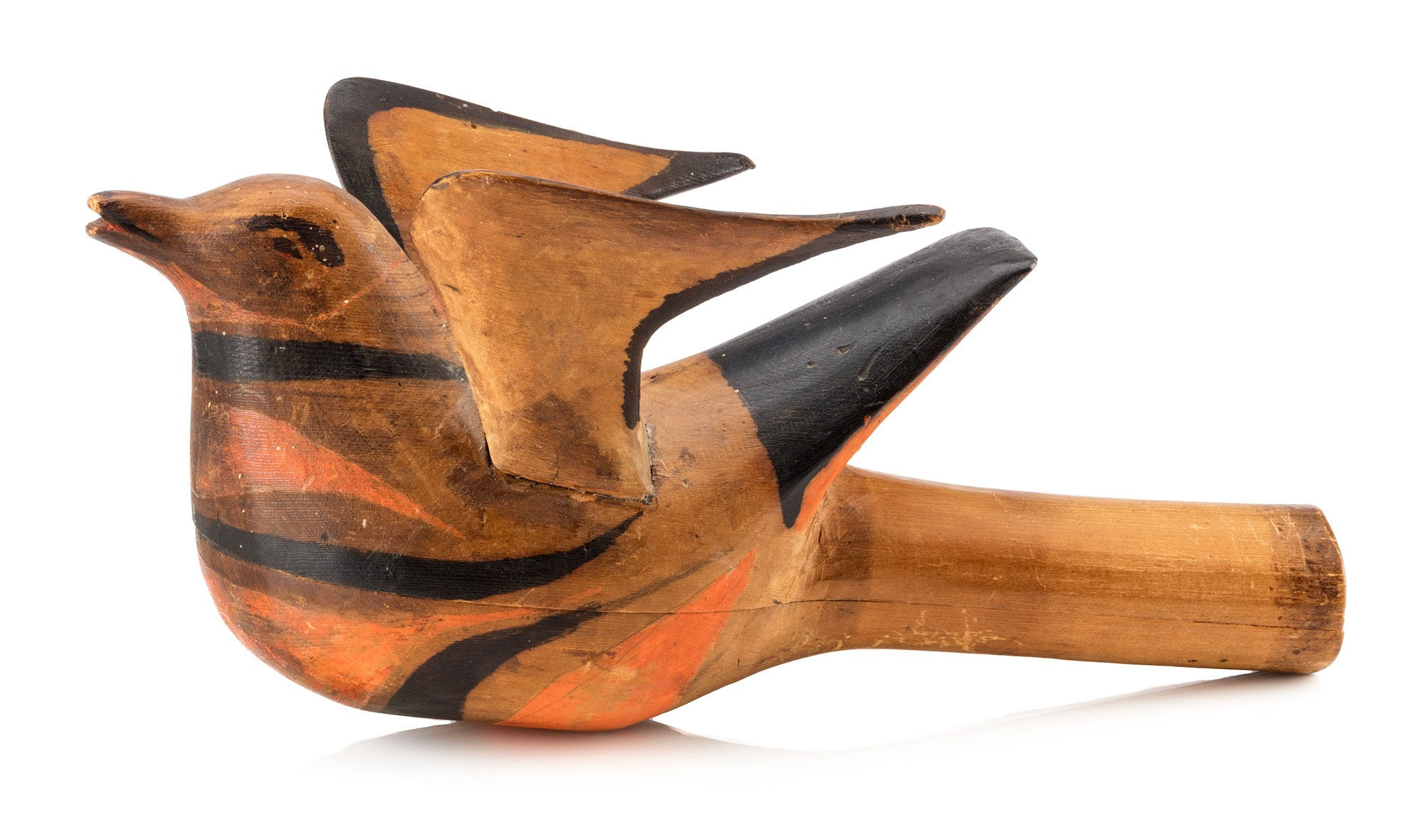 Lot 99 UNIDENTIFIED NUU-CHAH-NULTH ARTIST Ceremonial Bird Rattle, c. 1910-1920 probably paper birch wood and pigment, 5.25 x 11 x 6 in (13.3 x 15.2 cm) ESTIMATE: $4,500 — $6,500