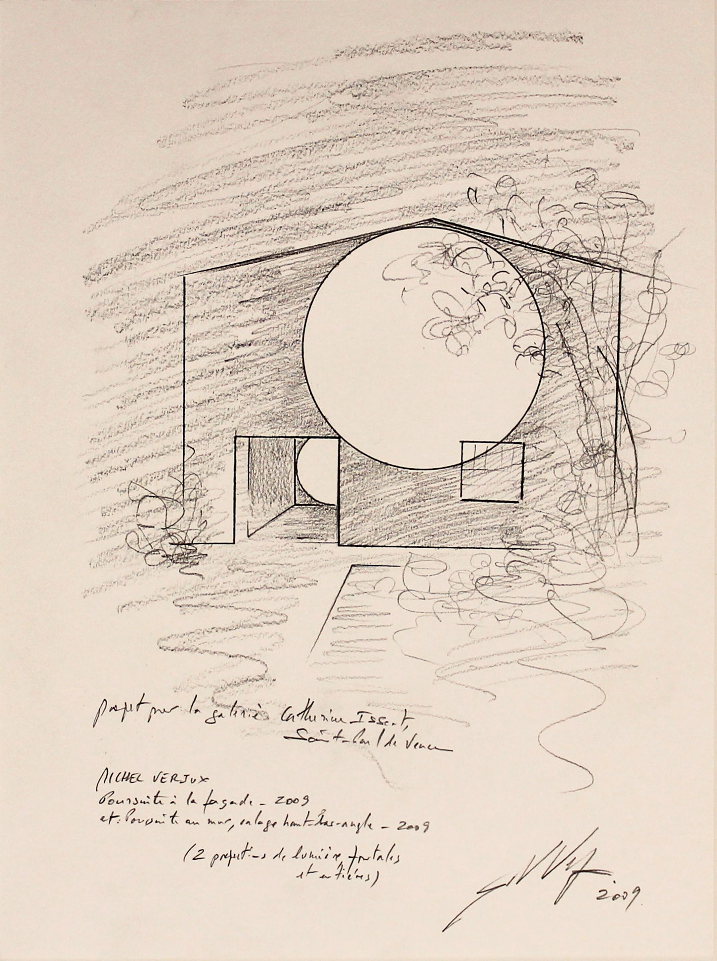 Michel VERJUX, Projet pour la Galerie Catherine Issert :Poursuite à la façadePoursuite au mur, calage haut-bas-angle, 2009