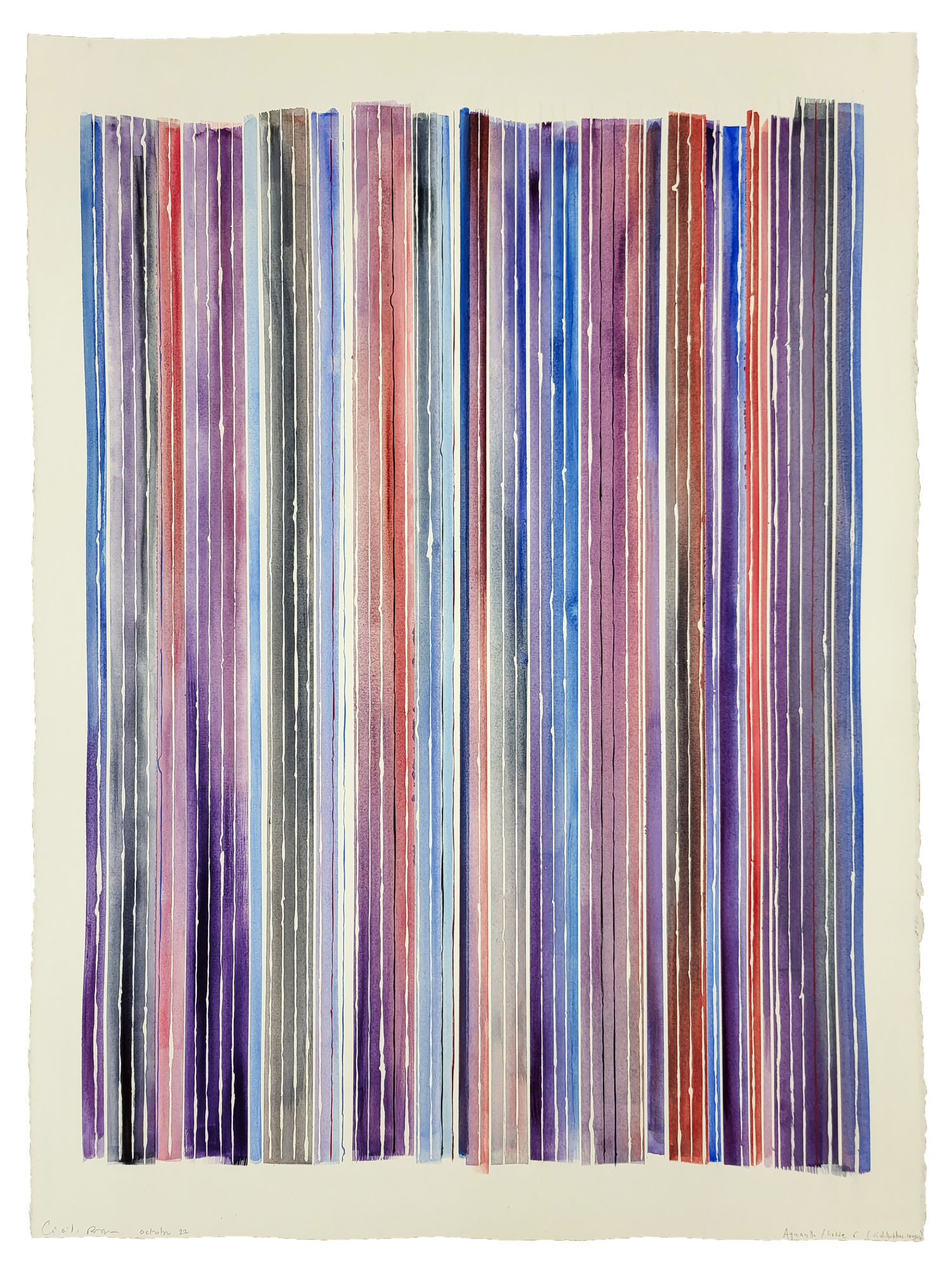 Cécile BART, Aquarelle/Lisse #6 bleus, violets, violets-rouges, 2022