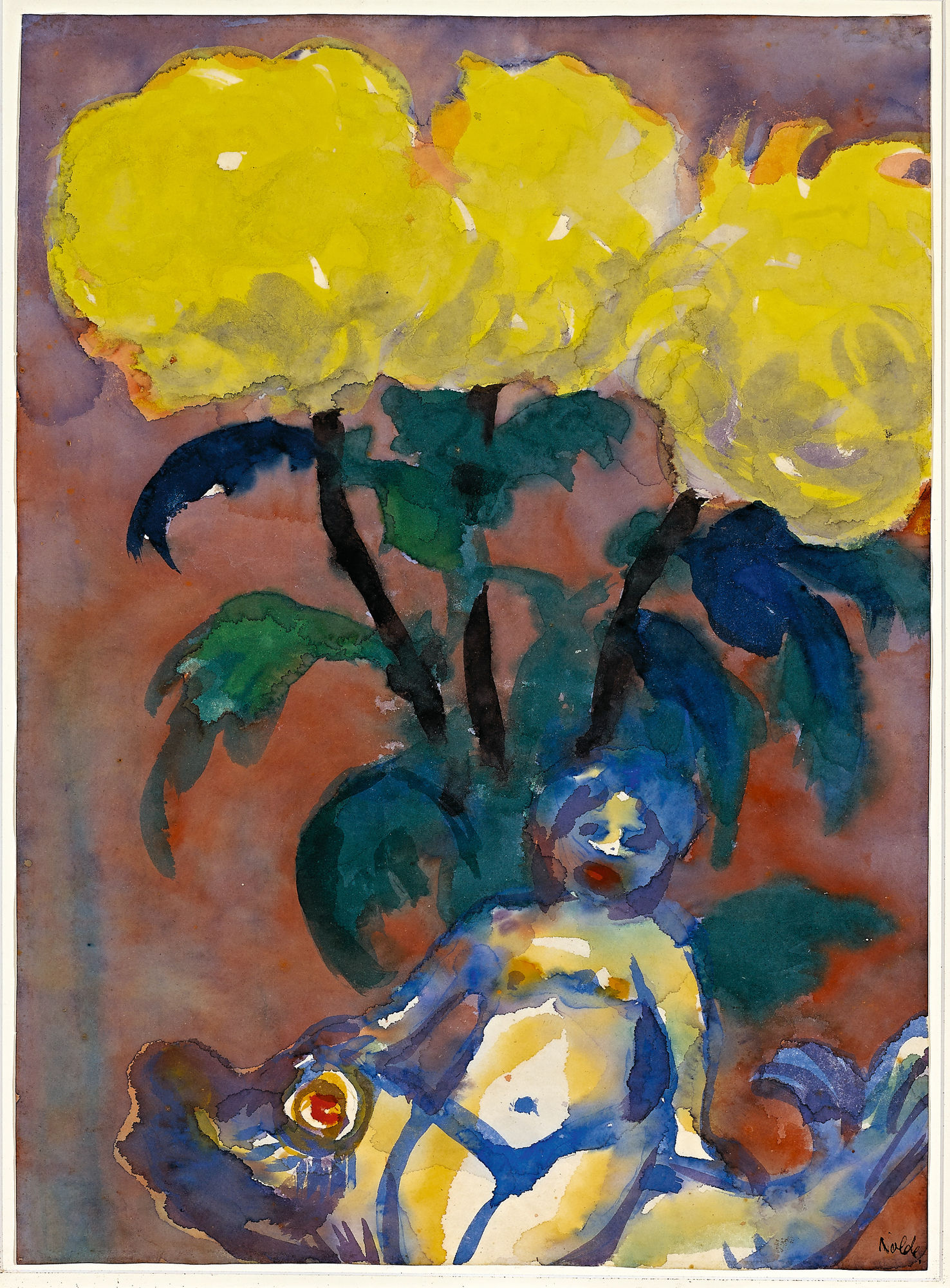 Emil Nolde, Chrysanthemen und Figur, 1930