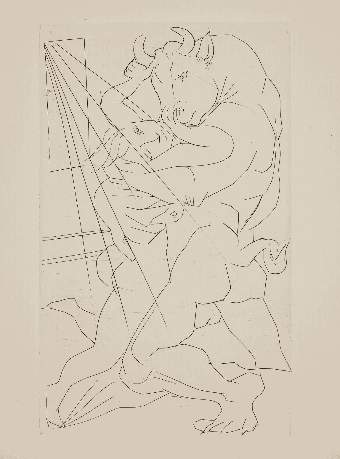 Pablo Picasso, Minotaure embrassant une femme, 1934