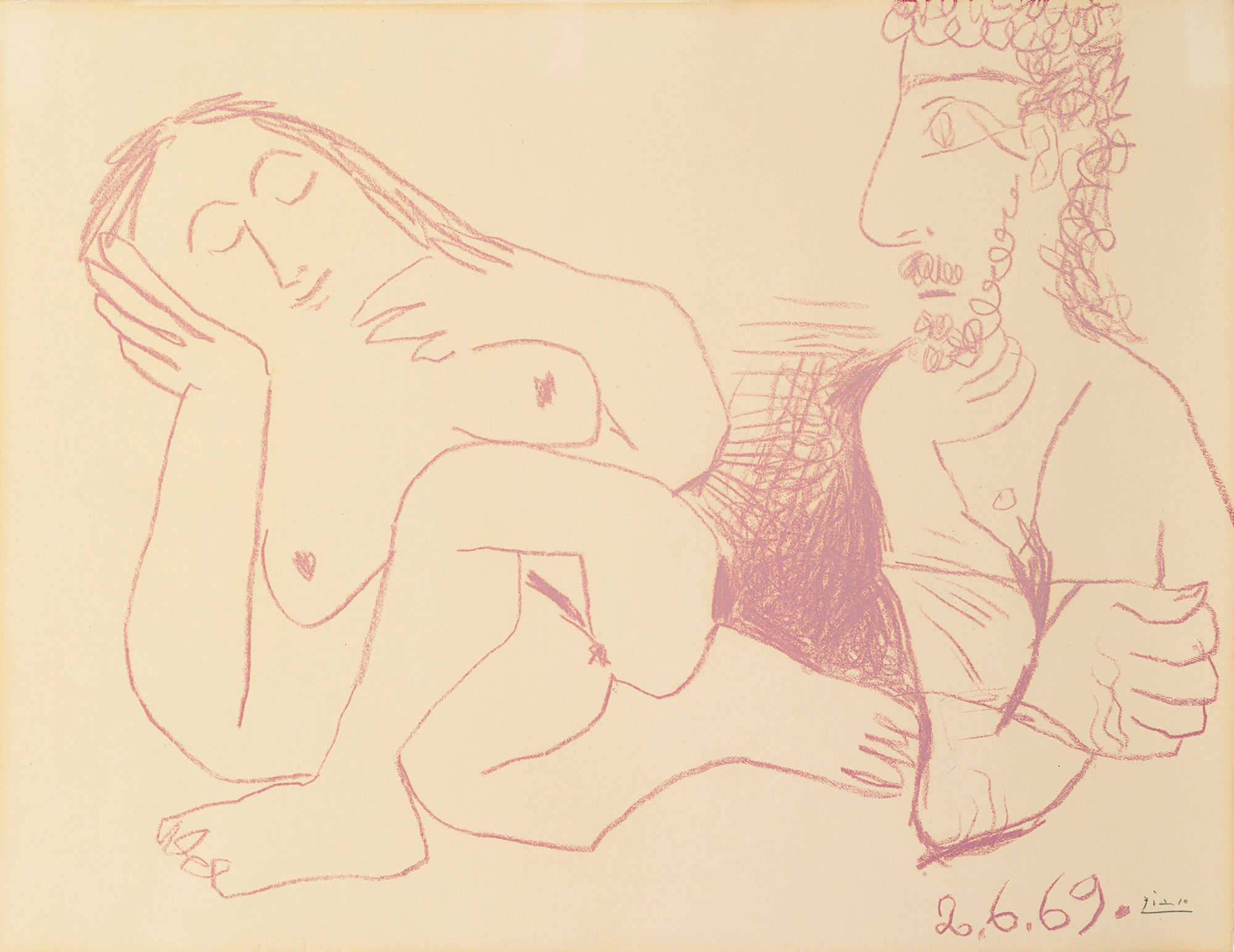 Pablo Picasso, Buste d’homme et femme nus, 1969