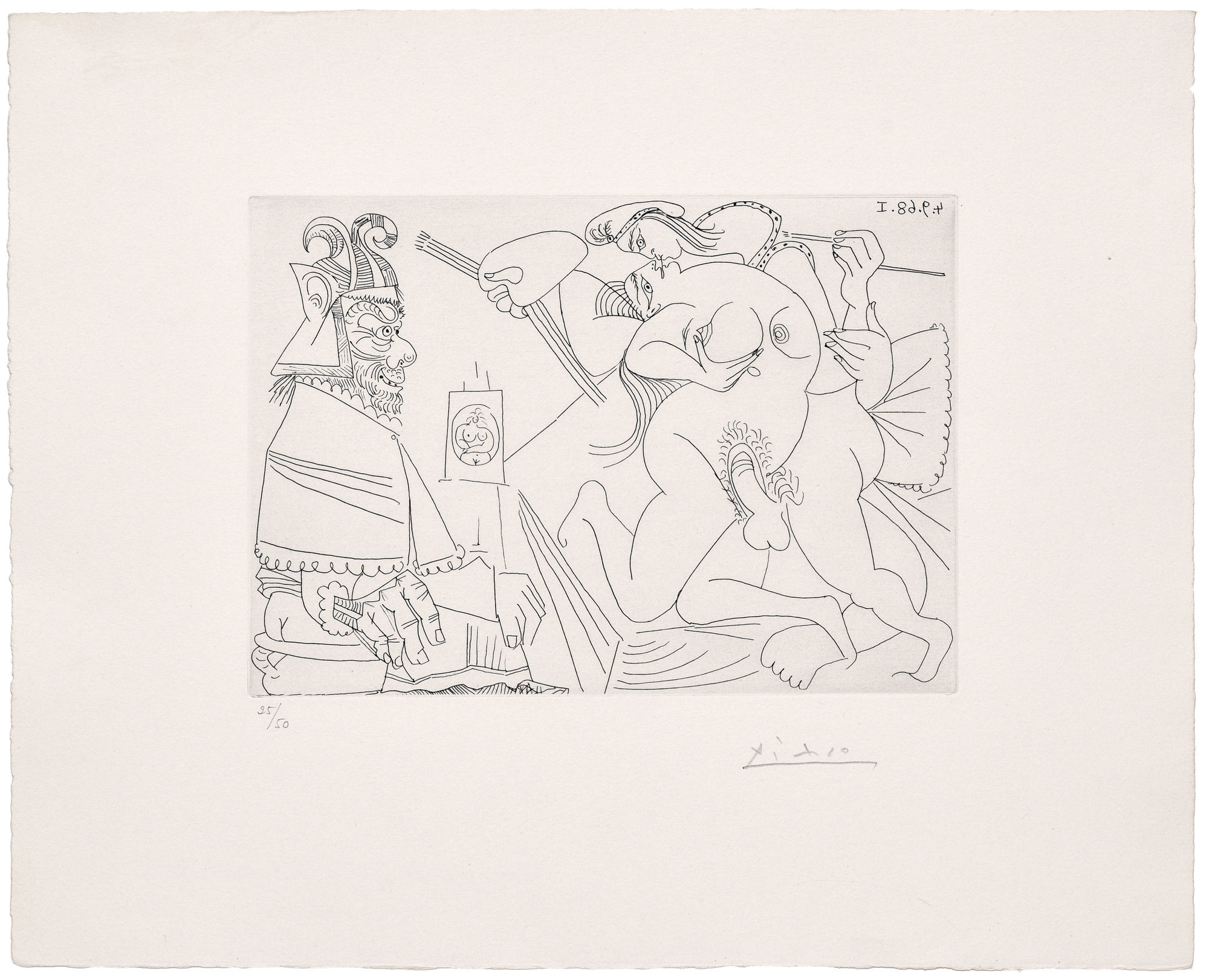 Pablo Picasso, Raphaël et la Fornarina XV – Le Pape est de retour sur son pot (Suite 347), 1968