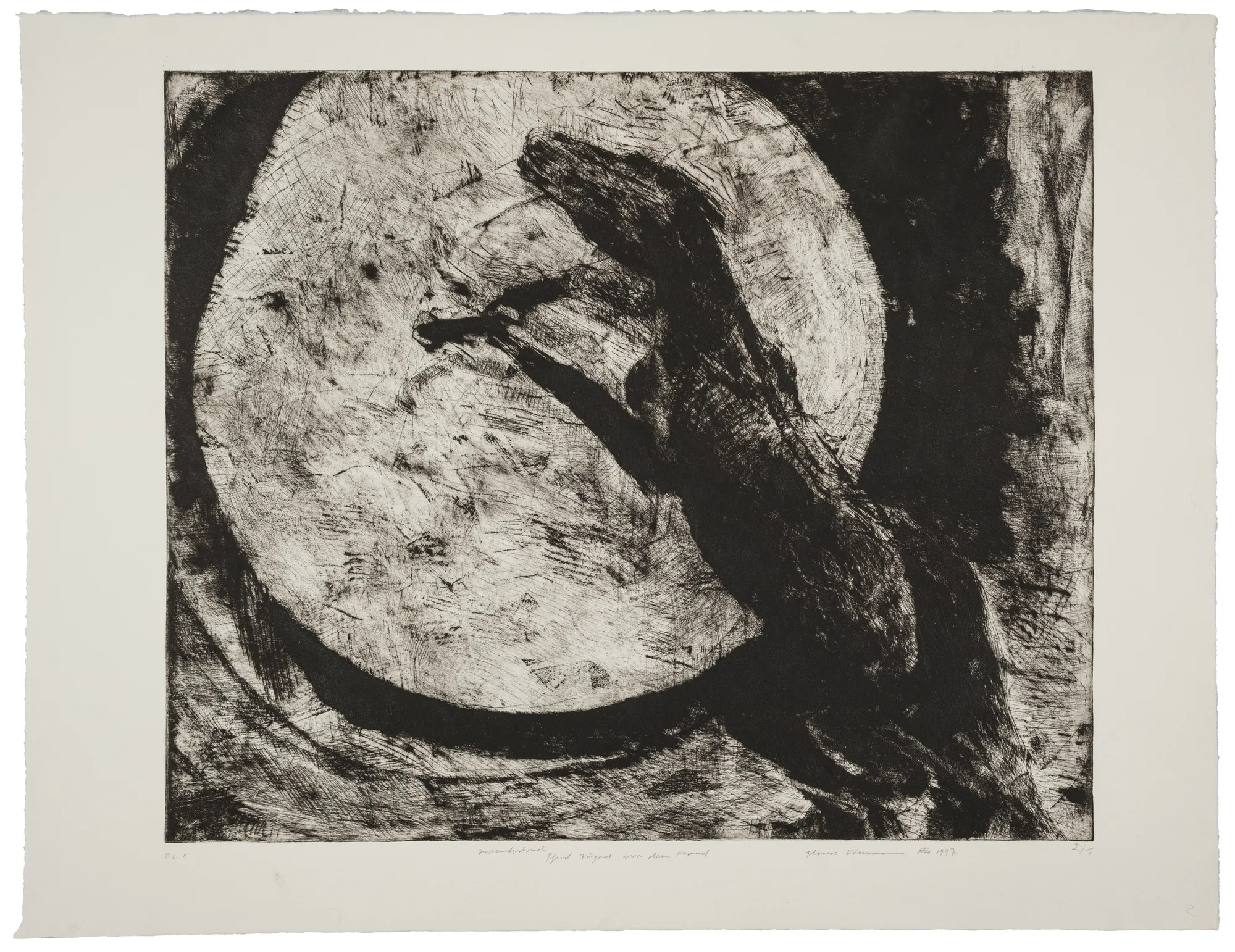 Therese Eisenmann, Pferd und Mond - Pferd zögert vor dem Mond Blatt II, I/1. Zustandsdruck, 1997