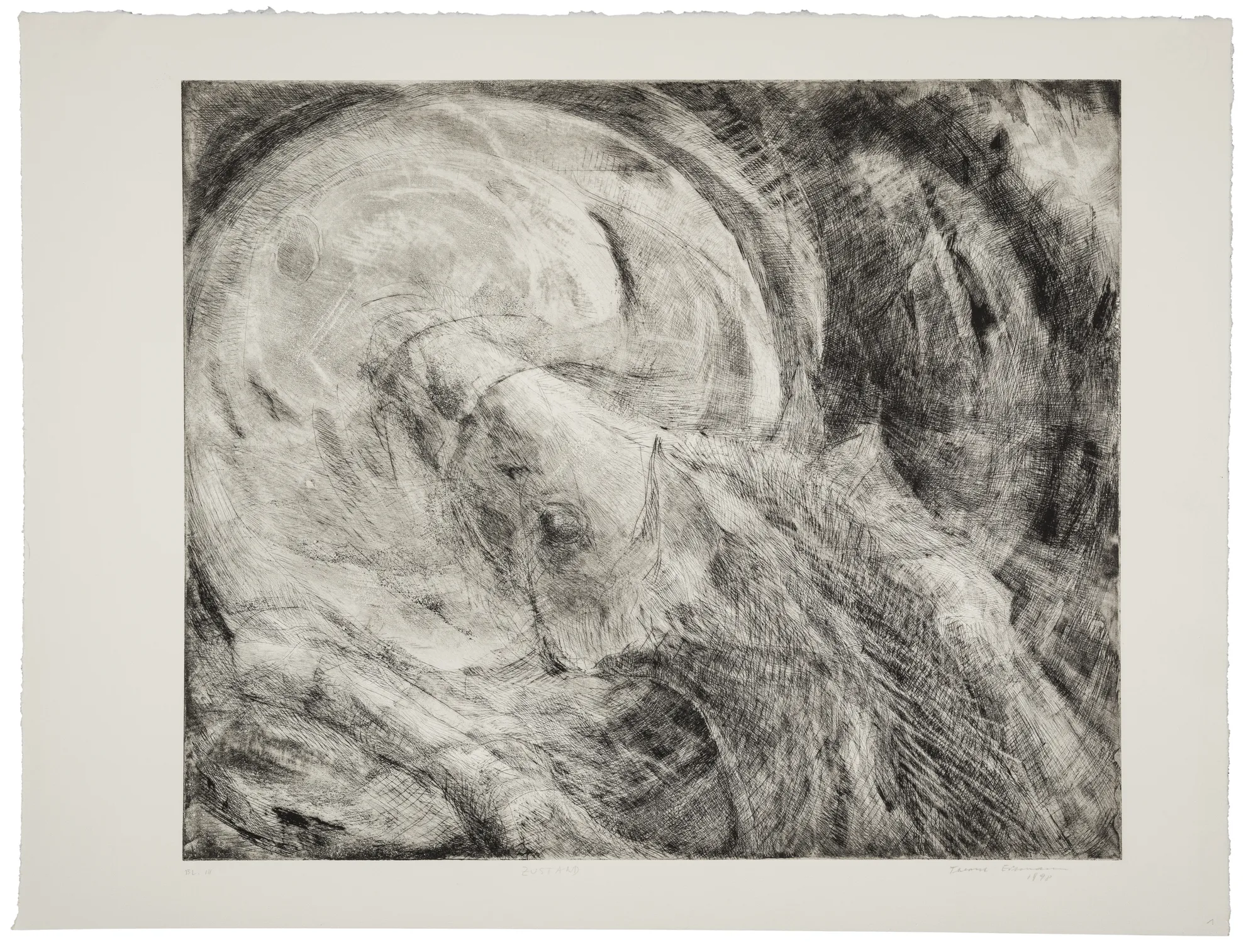 Therese Eisenmann, Pferd und Mond - Mond verschlingt das Pferd, Blatt III, Zustand, 1998